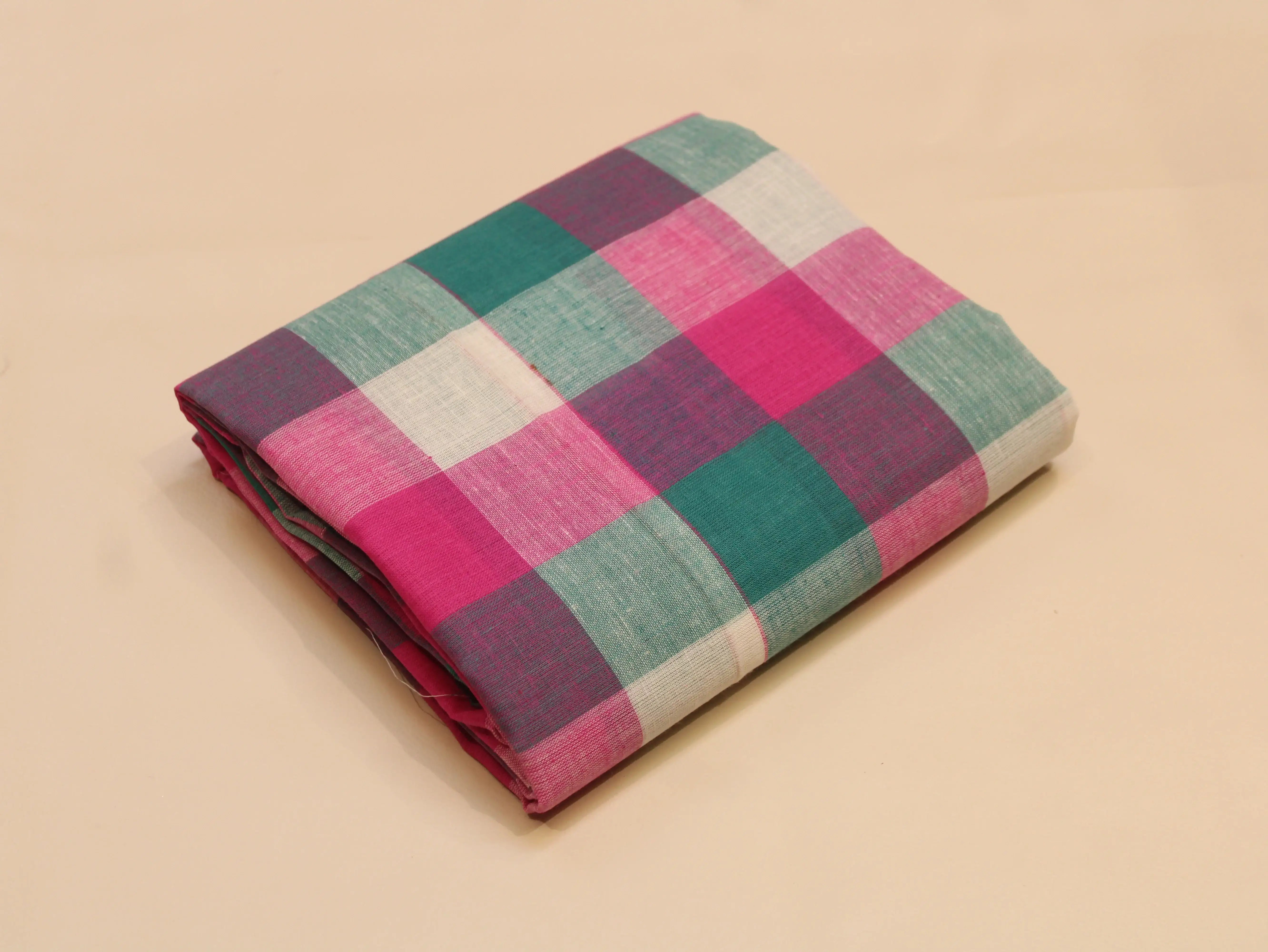 Pure Cotton Handloom Woven Fabric — Multi Checked | 44 Inch