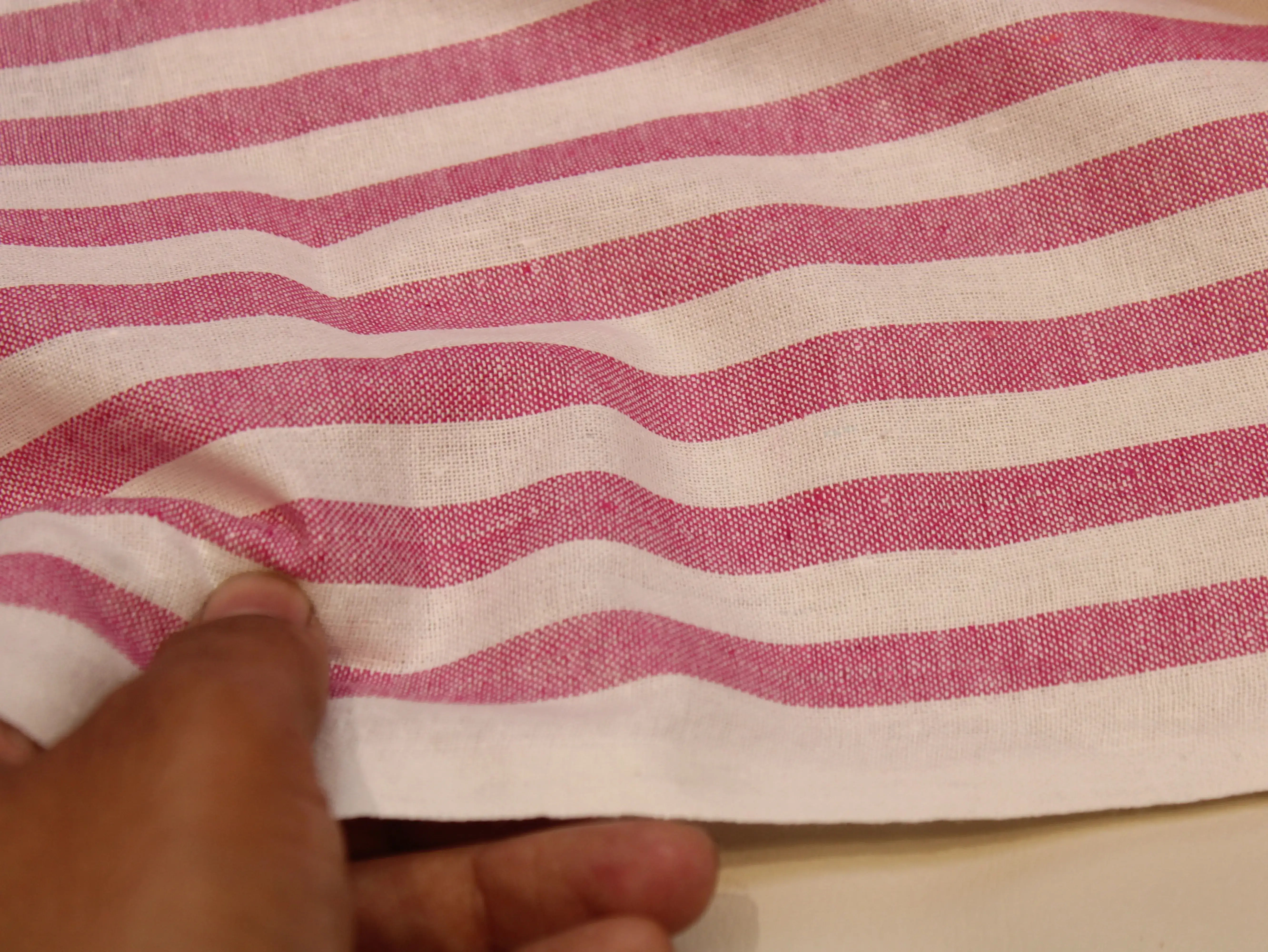 Pure Cotton Handloom Woven Fabric — Pink | Stripe | 44 Inch