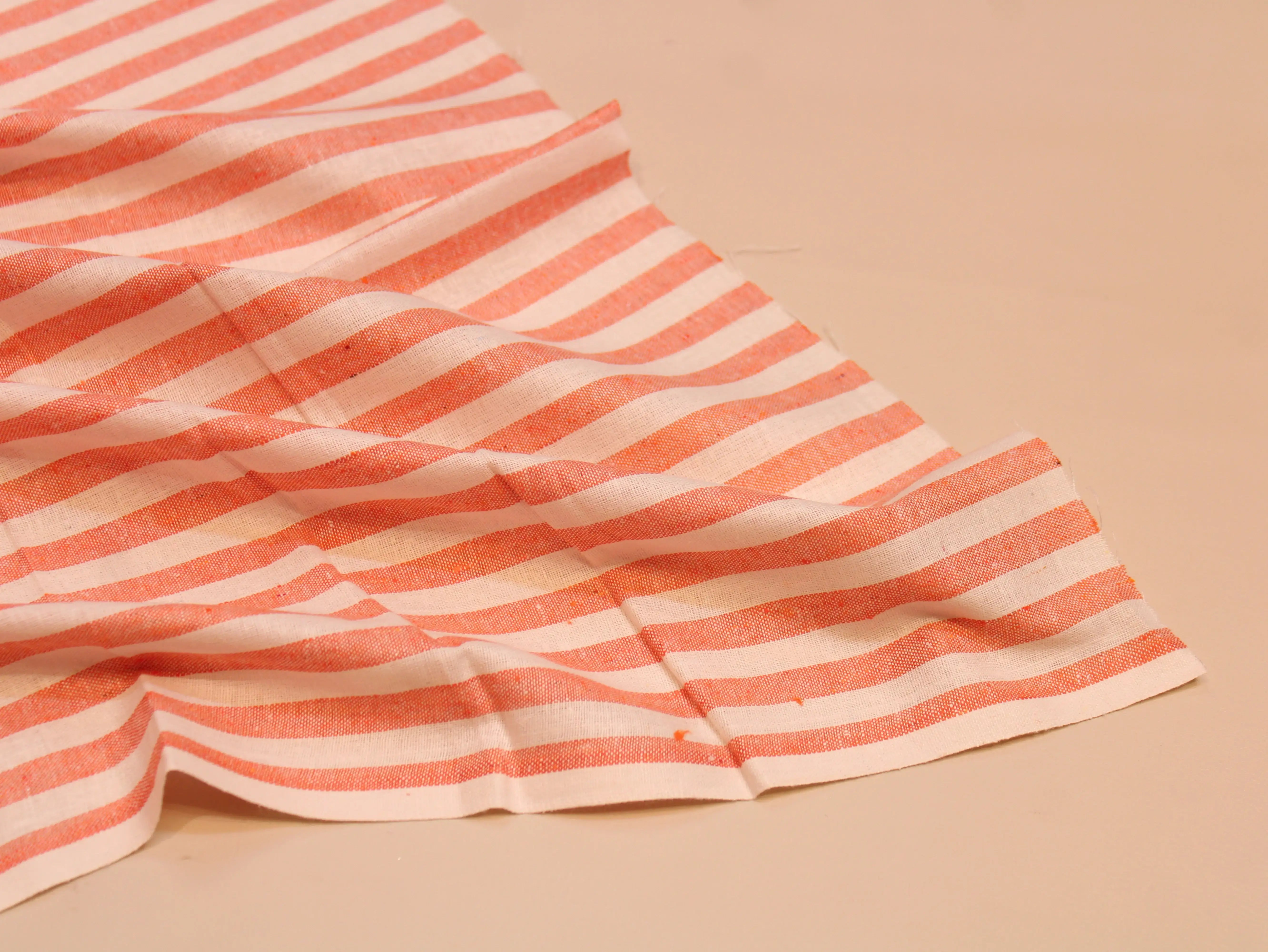 Pure Cotton Handloom Woven Fabric — Peach | Stripe | 44 Inch