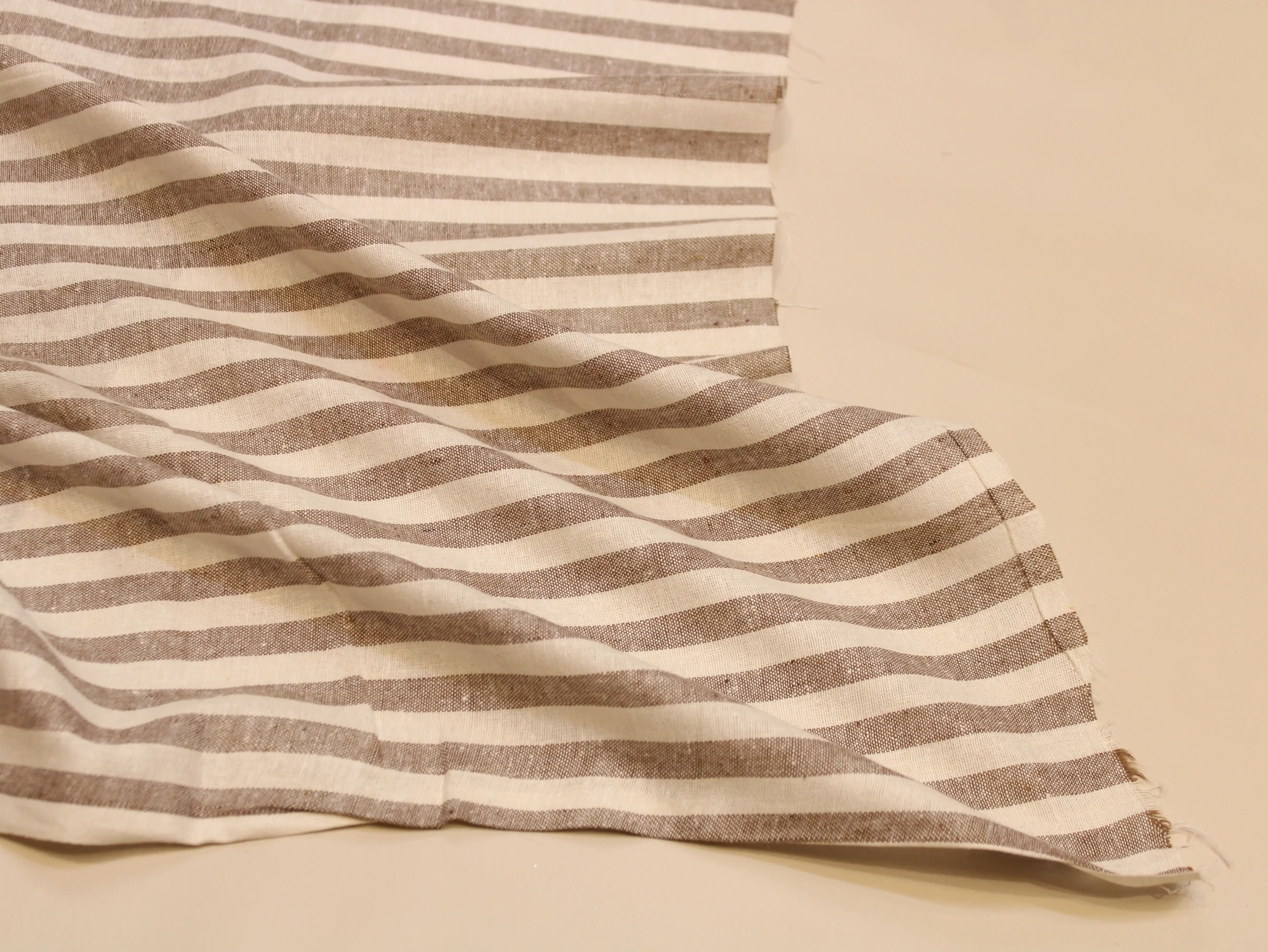 Pure Cotton Handloom Woven Fabric — Sand Brown | Stripe | 44 Inch