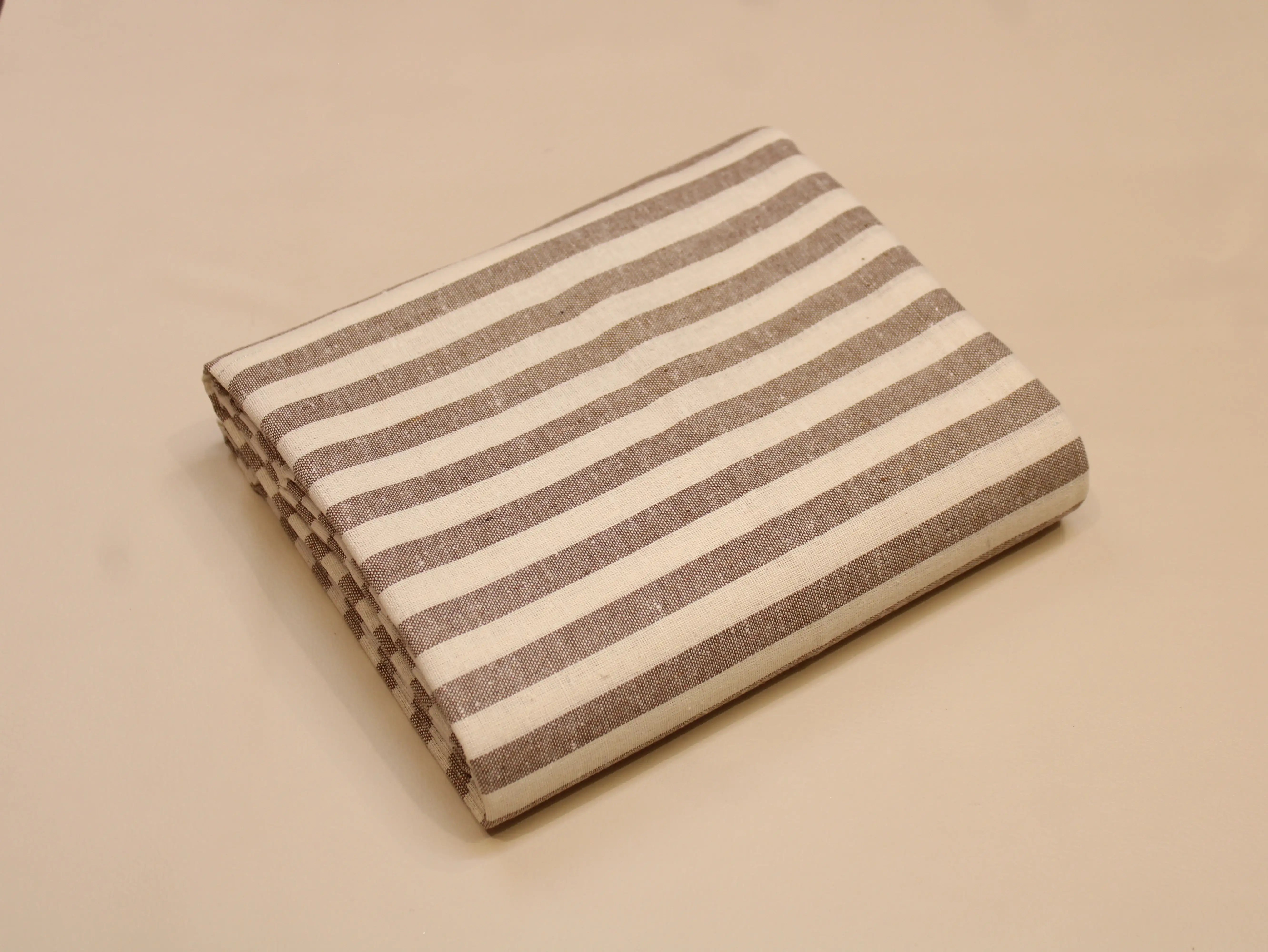 Pure Cotton Handloom Woven Fabric — Sand Brown | Stripe | 44 Inch