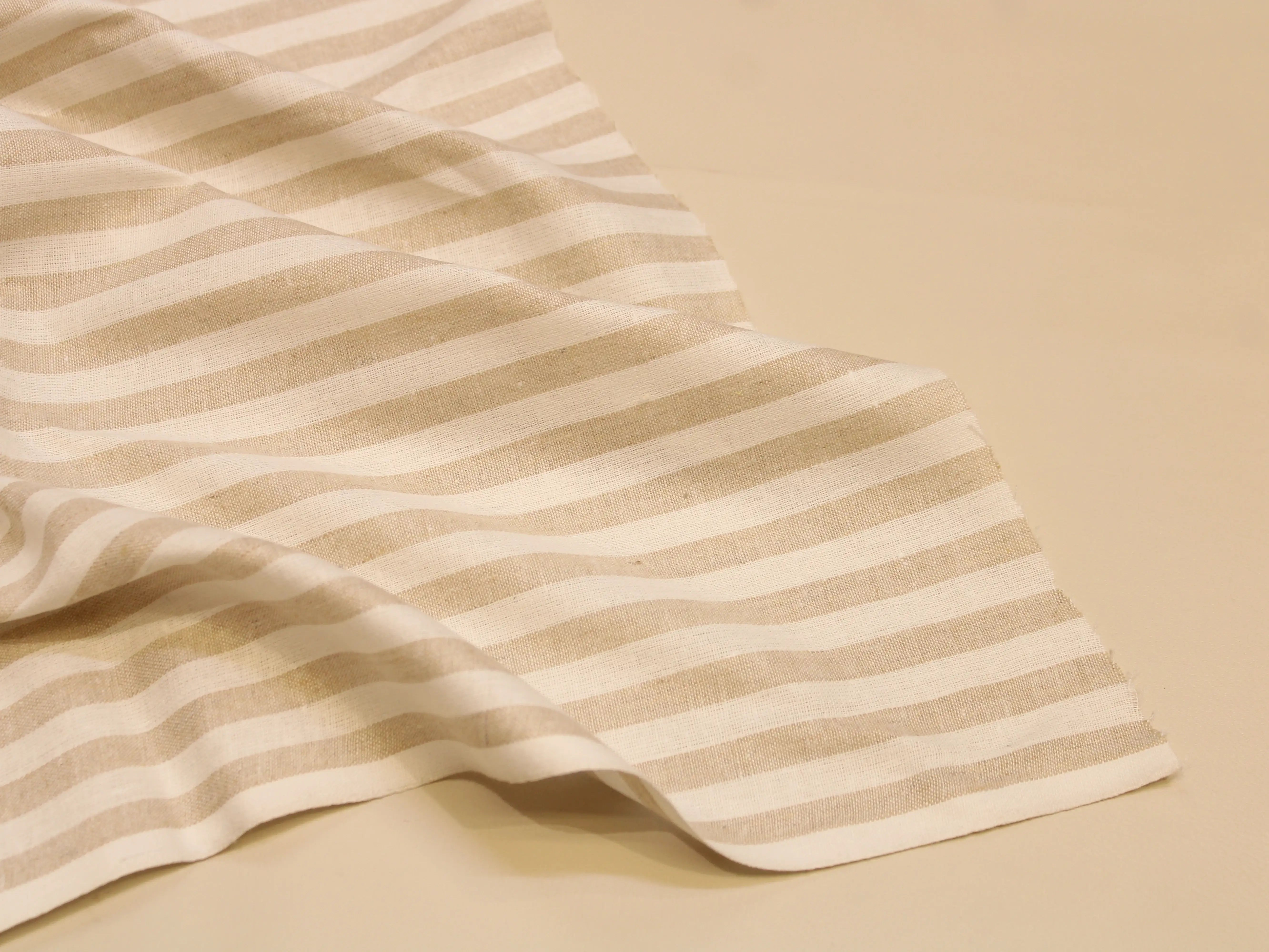 Pure Cotton Handloom Woven Fabric — Beige | Stripe | 44 Inch
