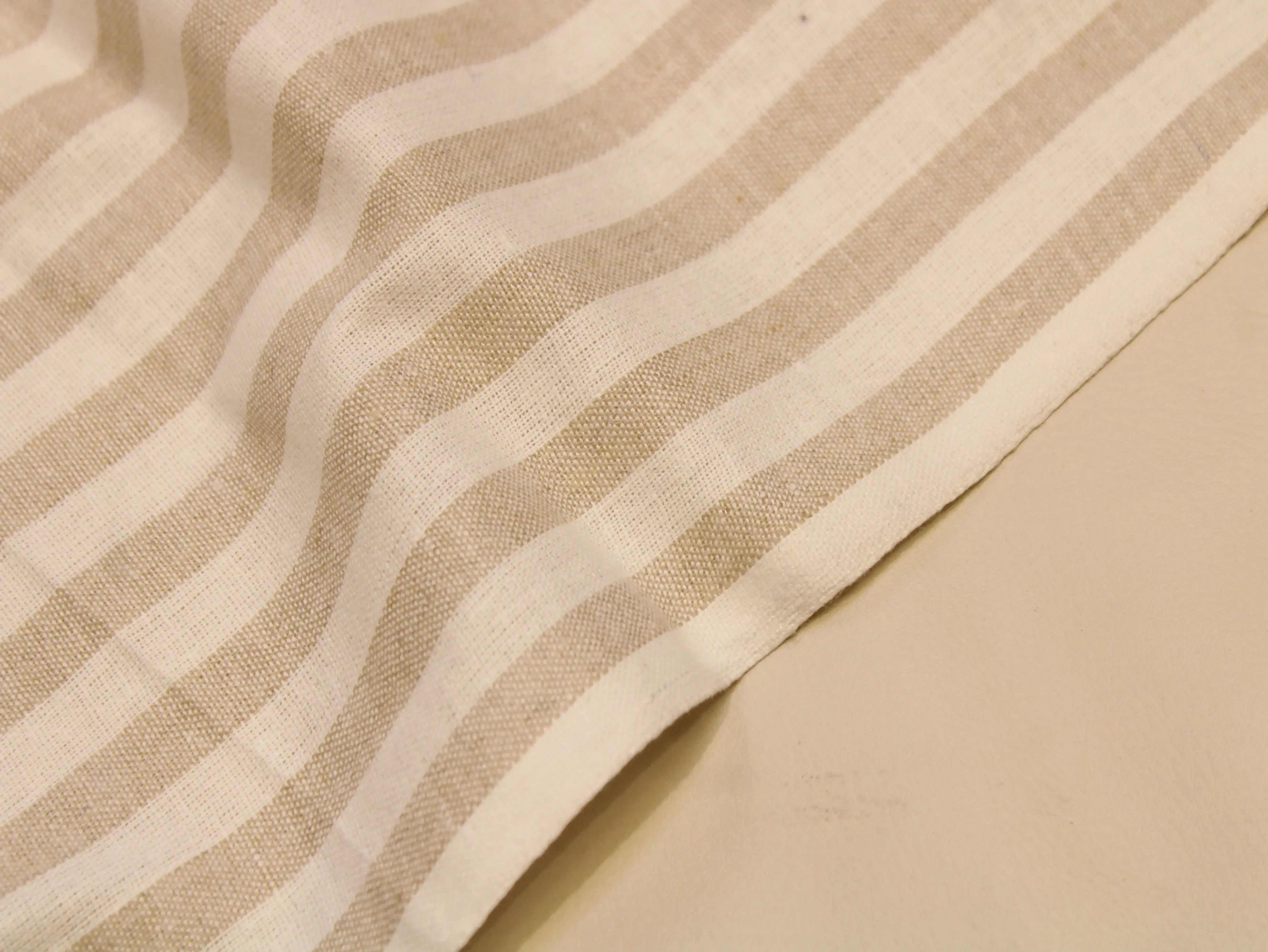 Pure Cotton Handloom Woven Fabric — Beige | Stripe | 44 Inch