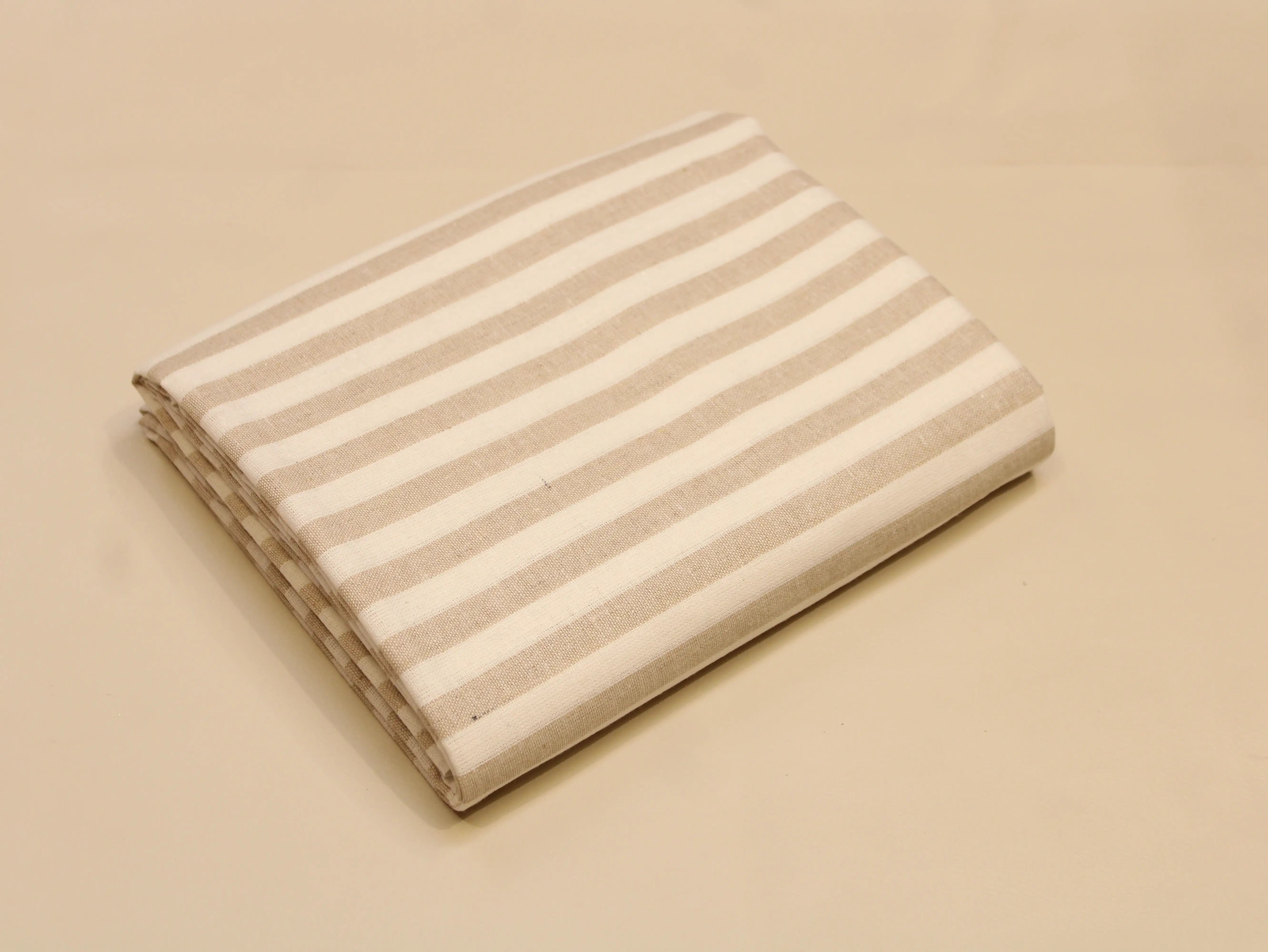 Pure Cotton Handloom Woven Fabric — Beige | Stripe | 44 Inch