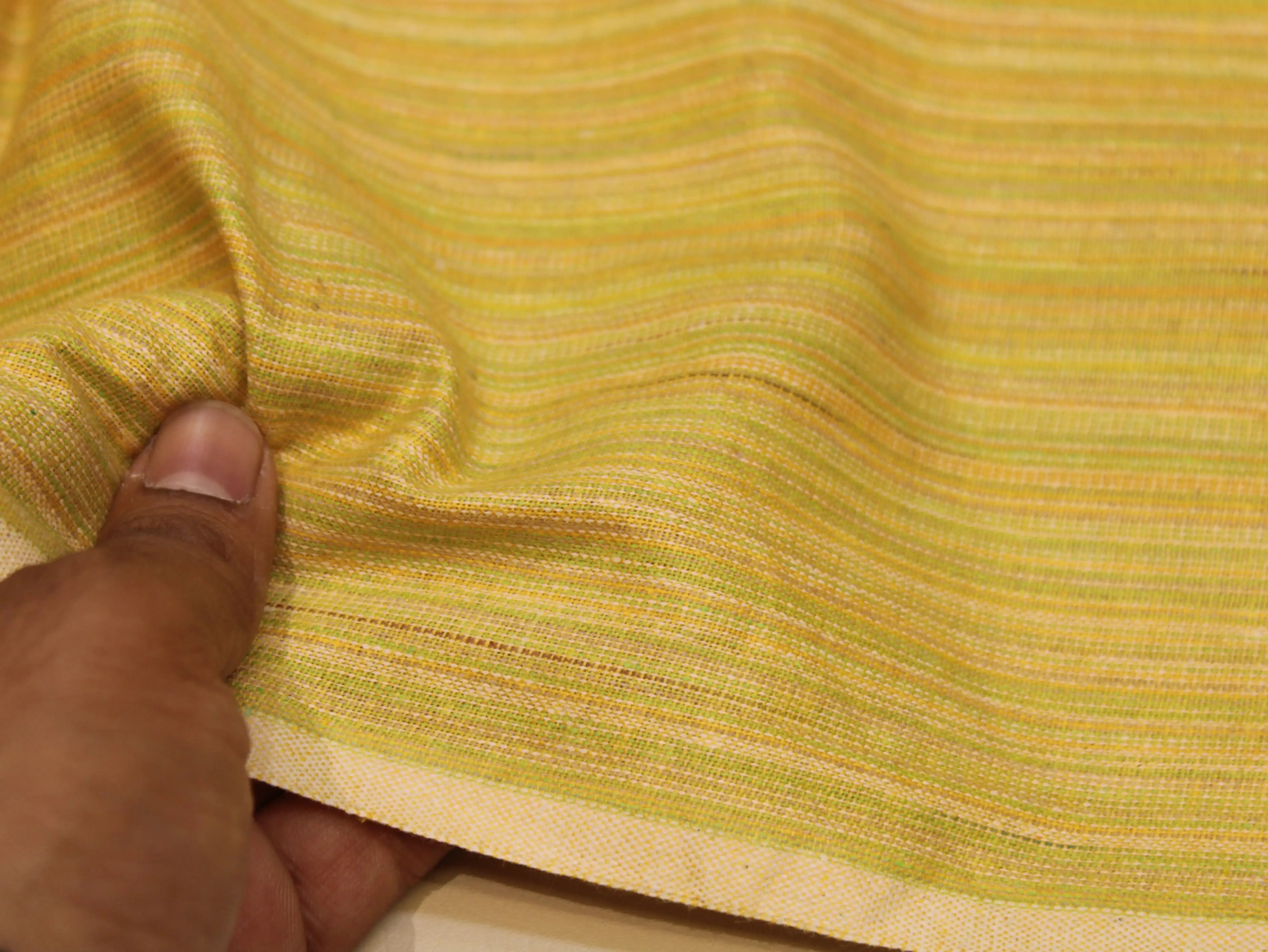 Pure Cotton Handloom Woven Fabric — Lime Yellow | Solid | 44 Inch
