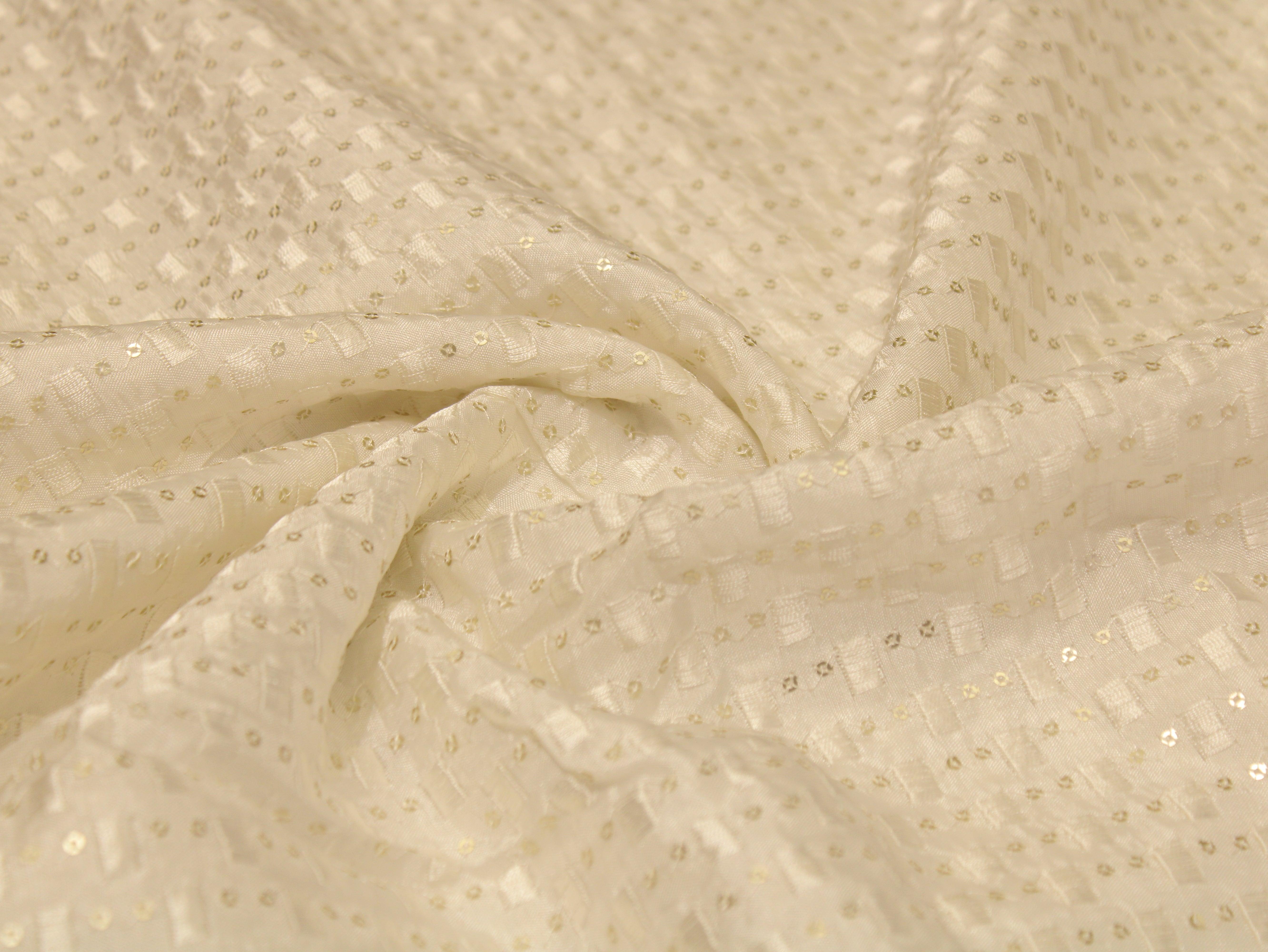 Sequin Upada Work Fabric - White Dyeable - M'Foks