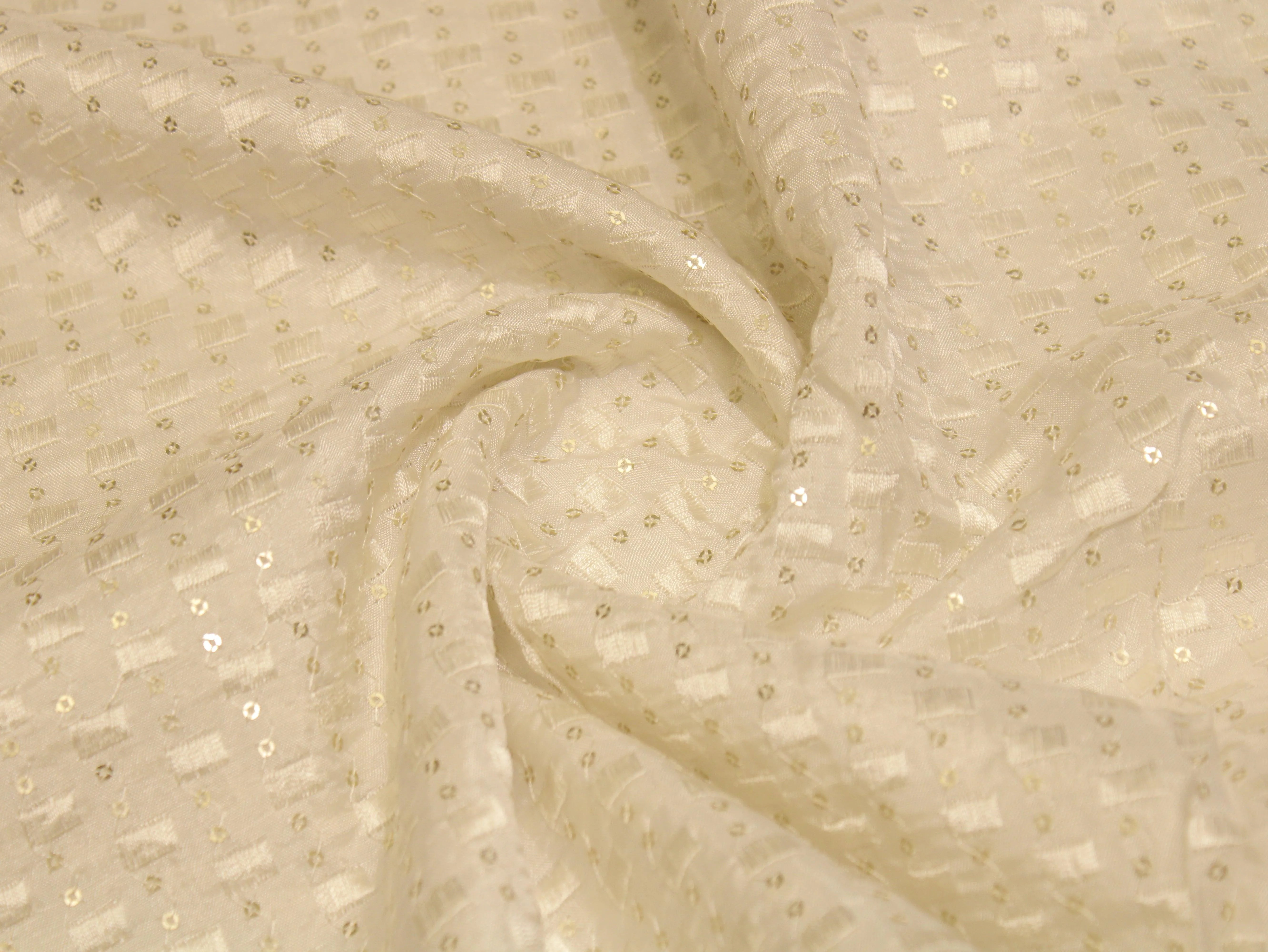 Sequin Upada Work Fabric - White Dyeable - M'Foks