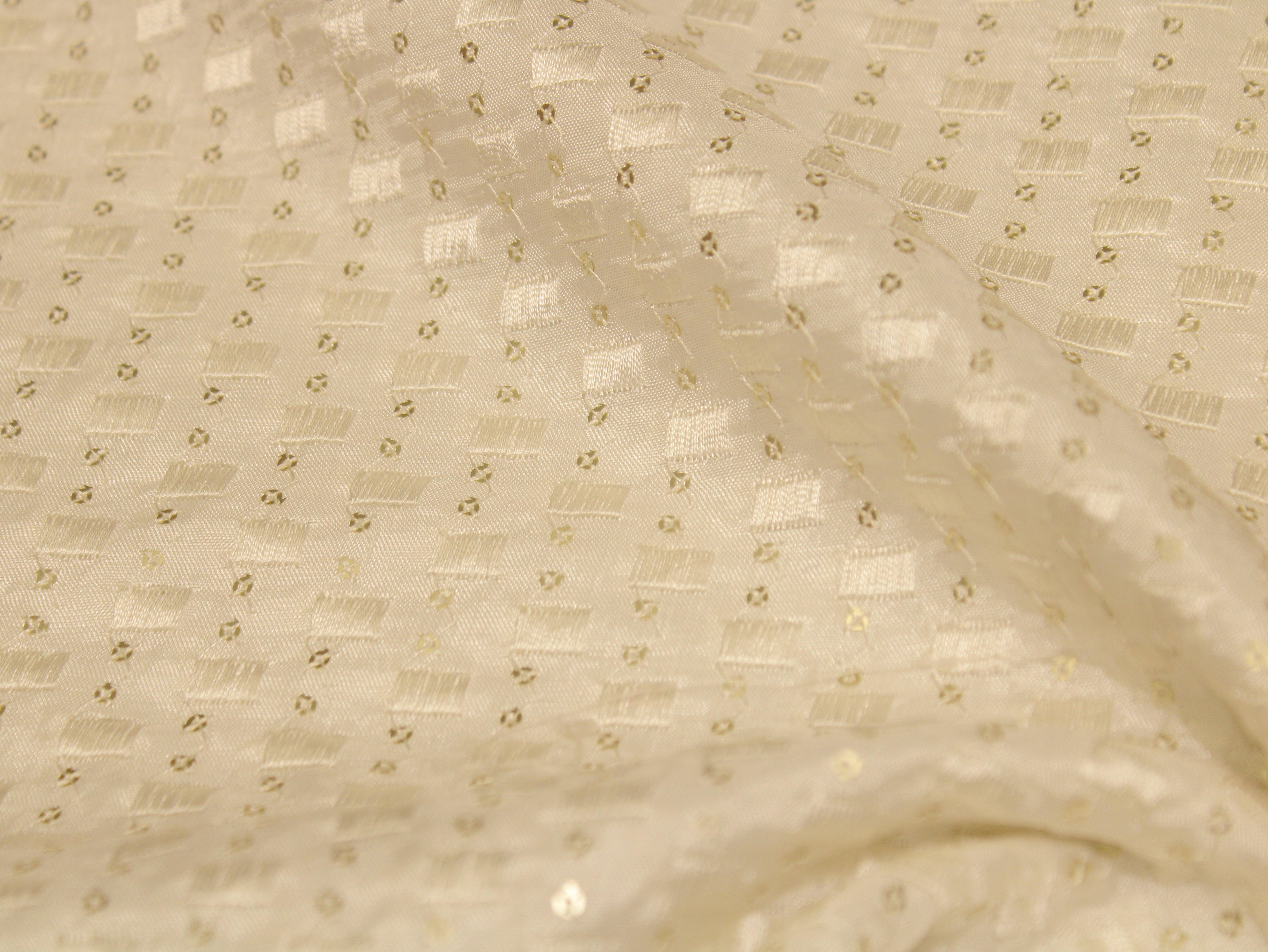 Sequin Upada Work Fabric - White Dyeable - M'Foks