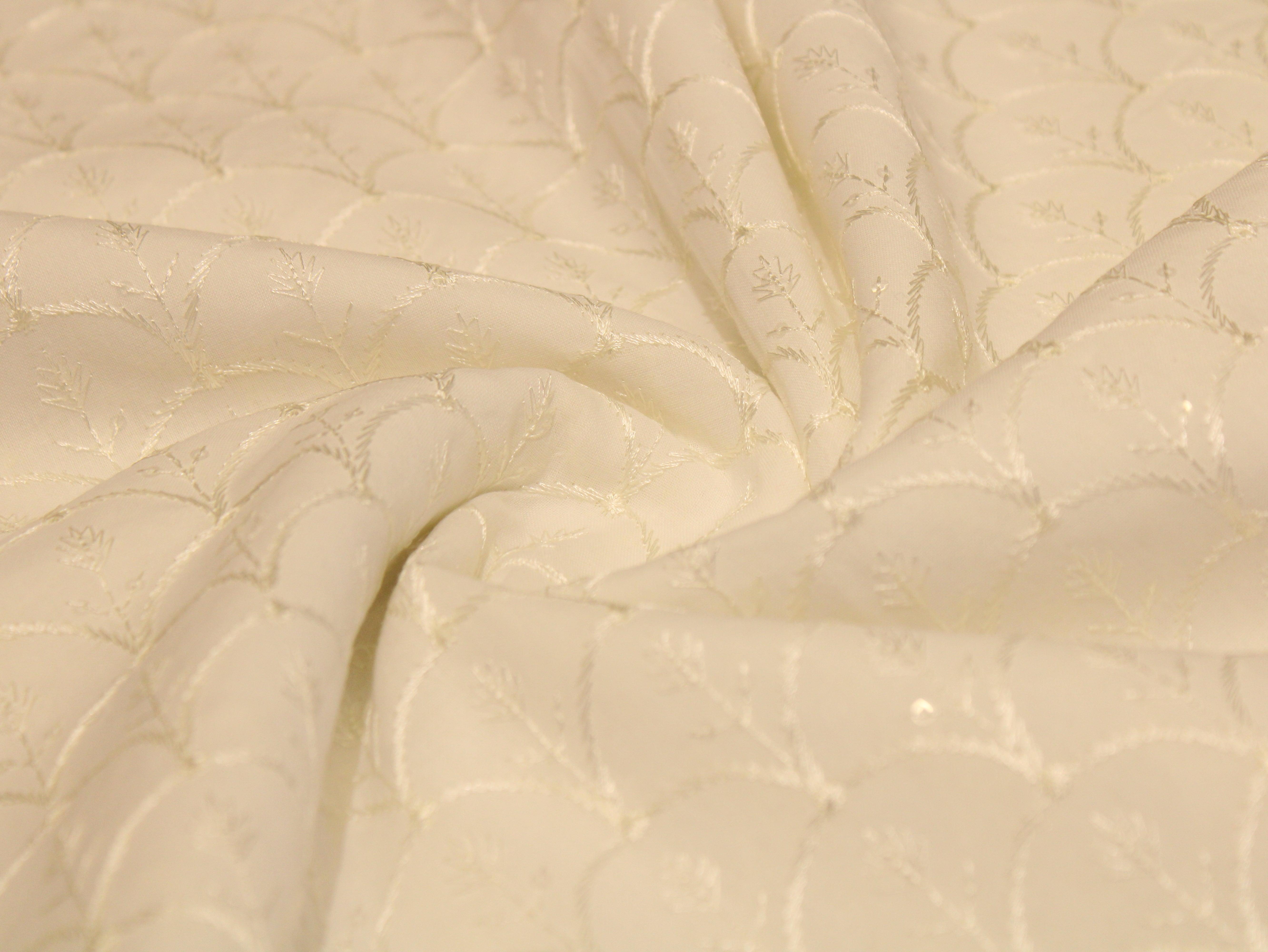 Dream weave -  Mal Mal Cotton Sequin Embroidery Fabric  - White