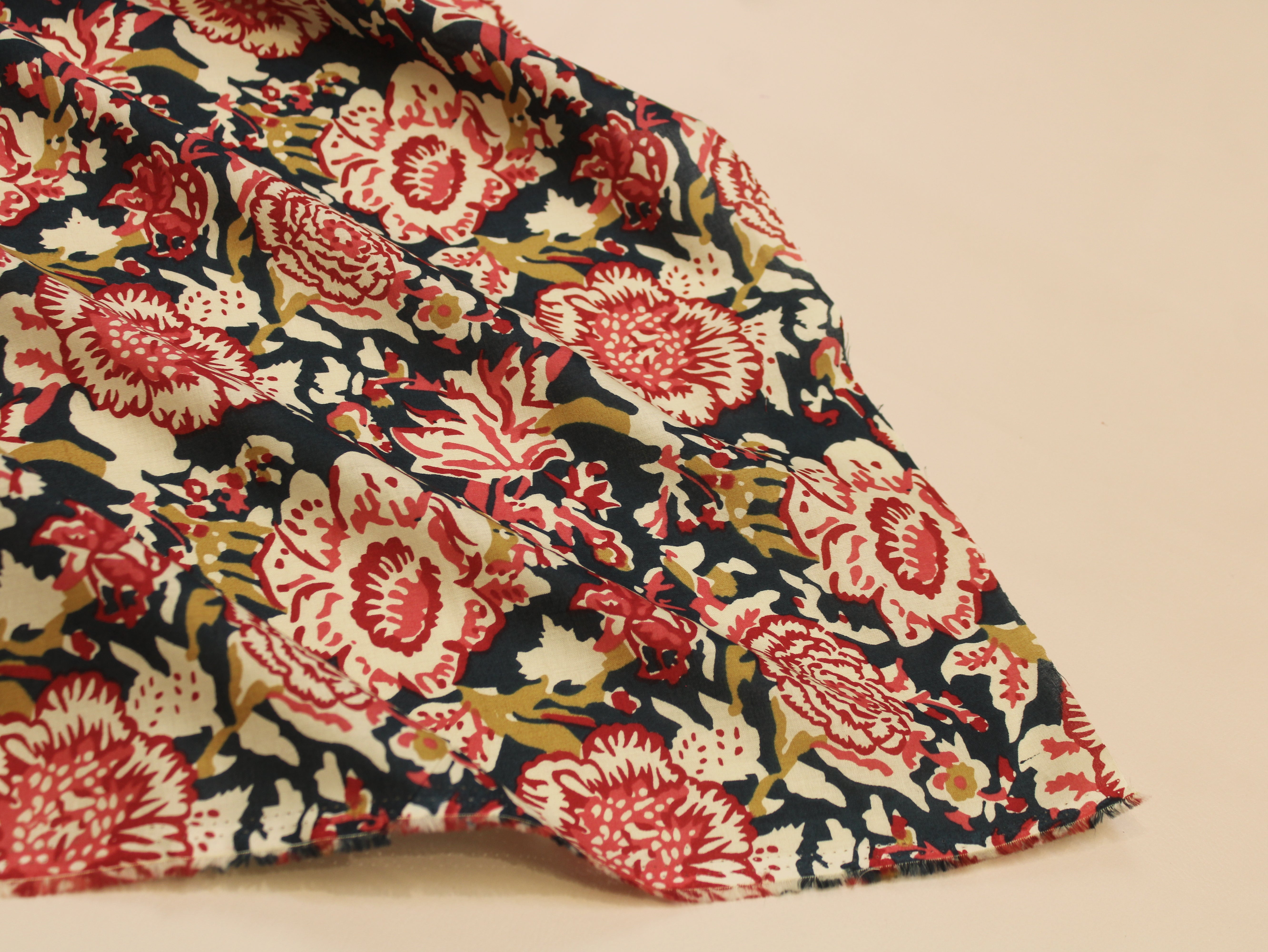 Pure Cotton Printed Fabric — Teal Blue Floral | 44 Inch