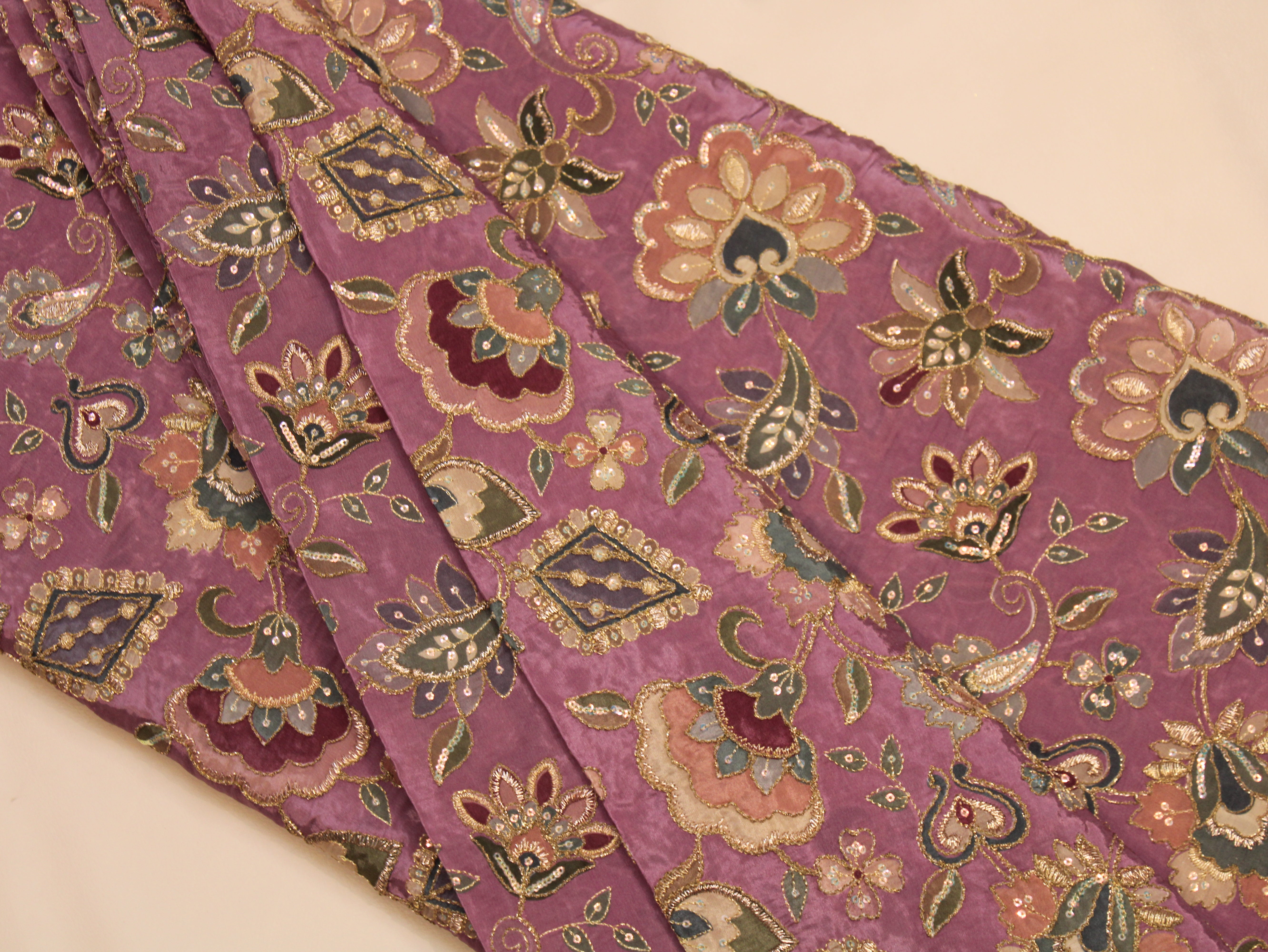 Natural Crepe Position & Cording Work Fabric — Mauve | Gold Zari | 44 Inch