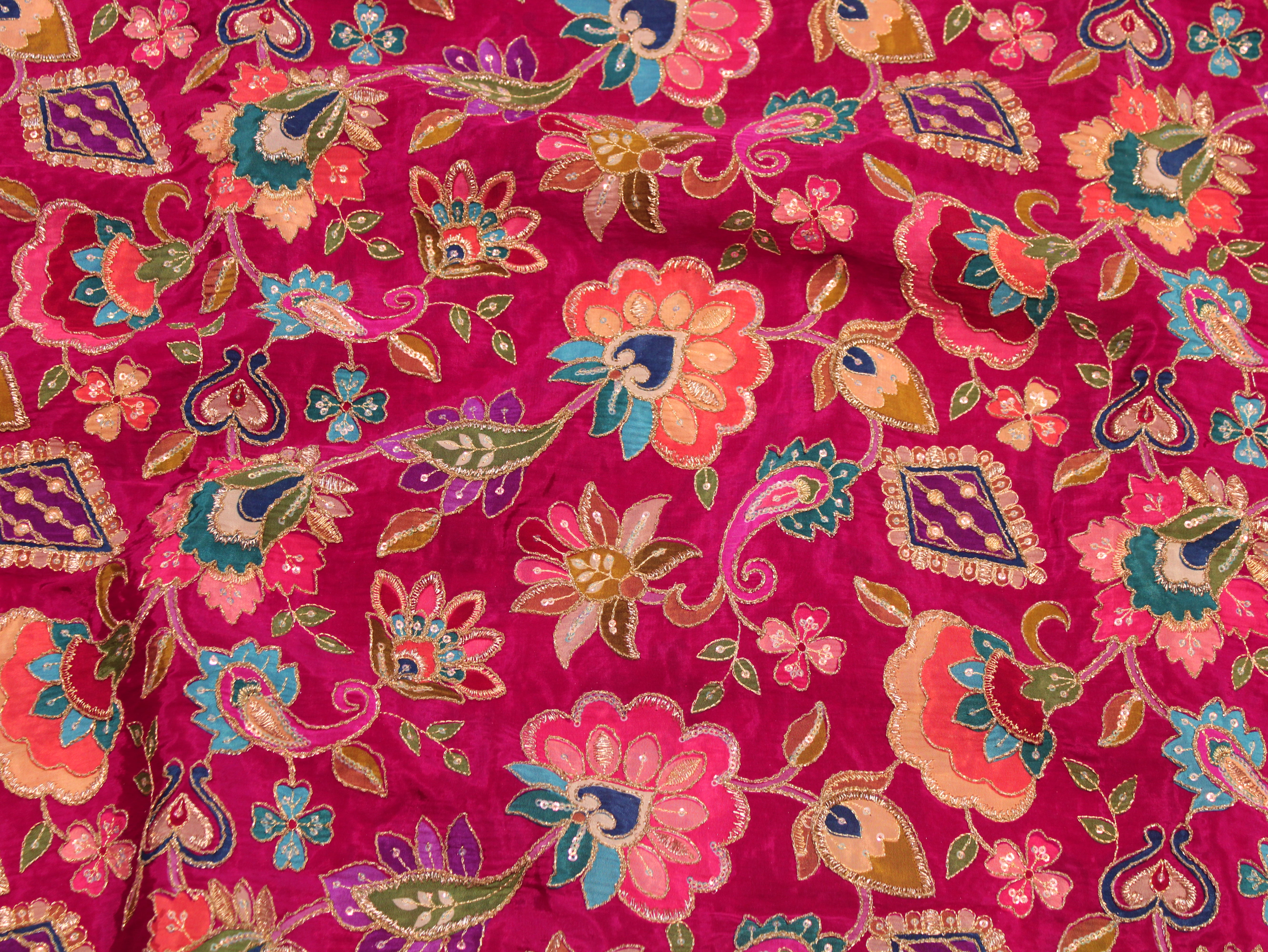 Natural Crepe Position & Cording Work Fabric — Rani | Gold Zari | 44 Inch