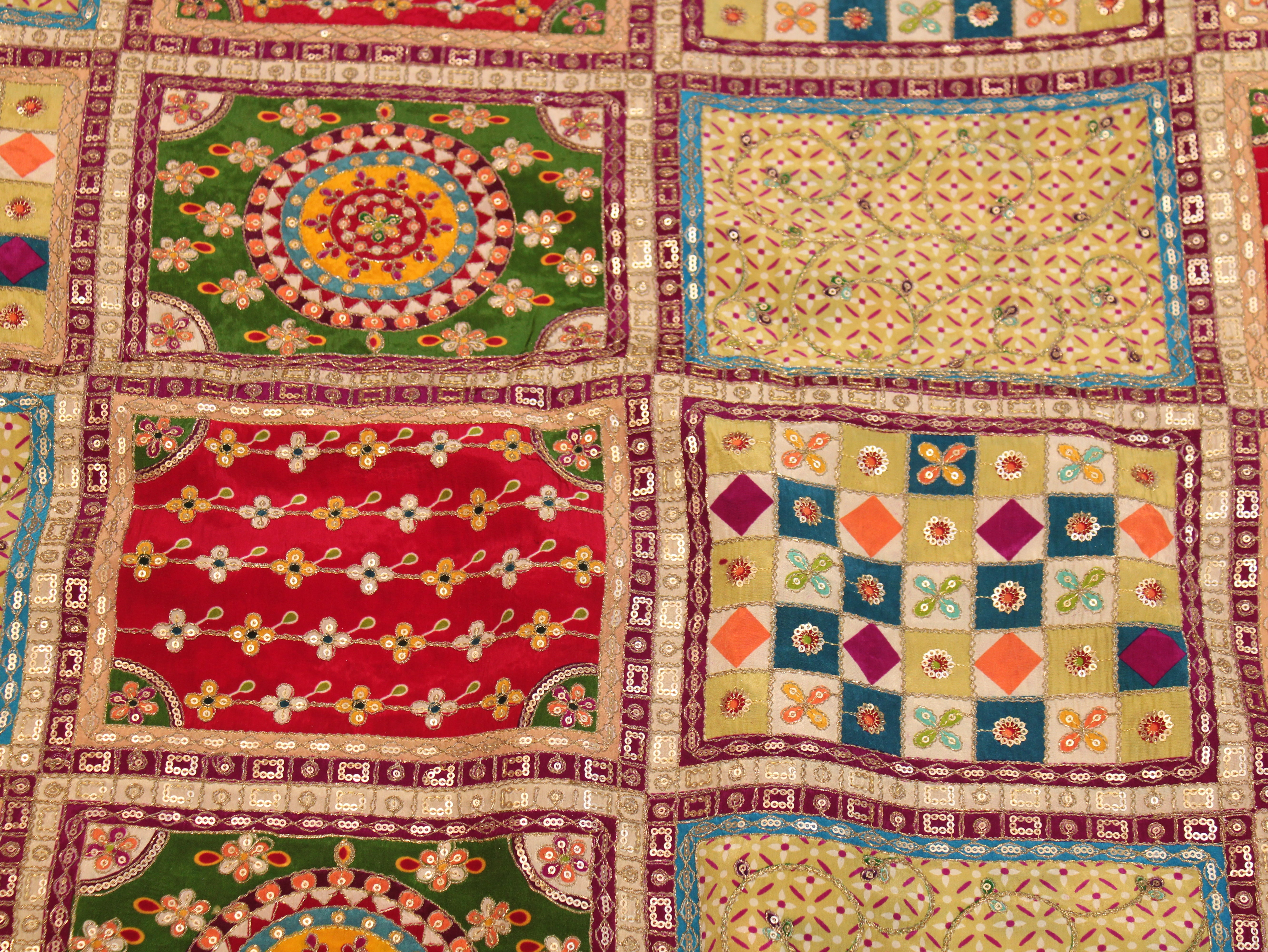Natural Crepe Heavy Position Print Fabric With Cording & Sequin Work | Patchwork Design