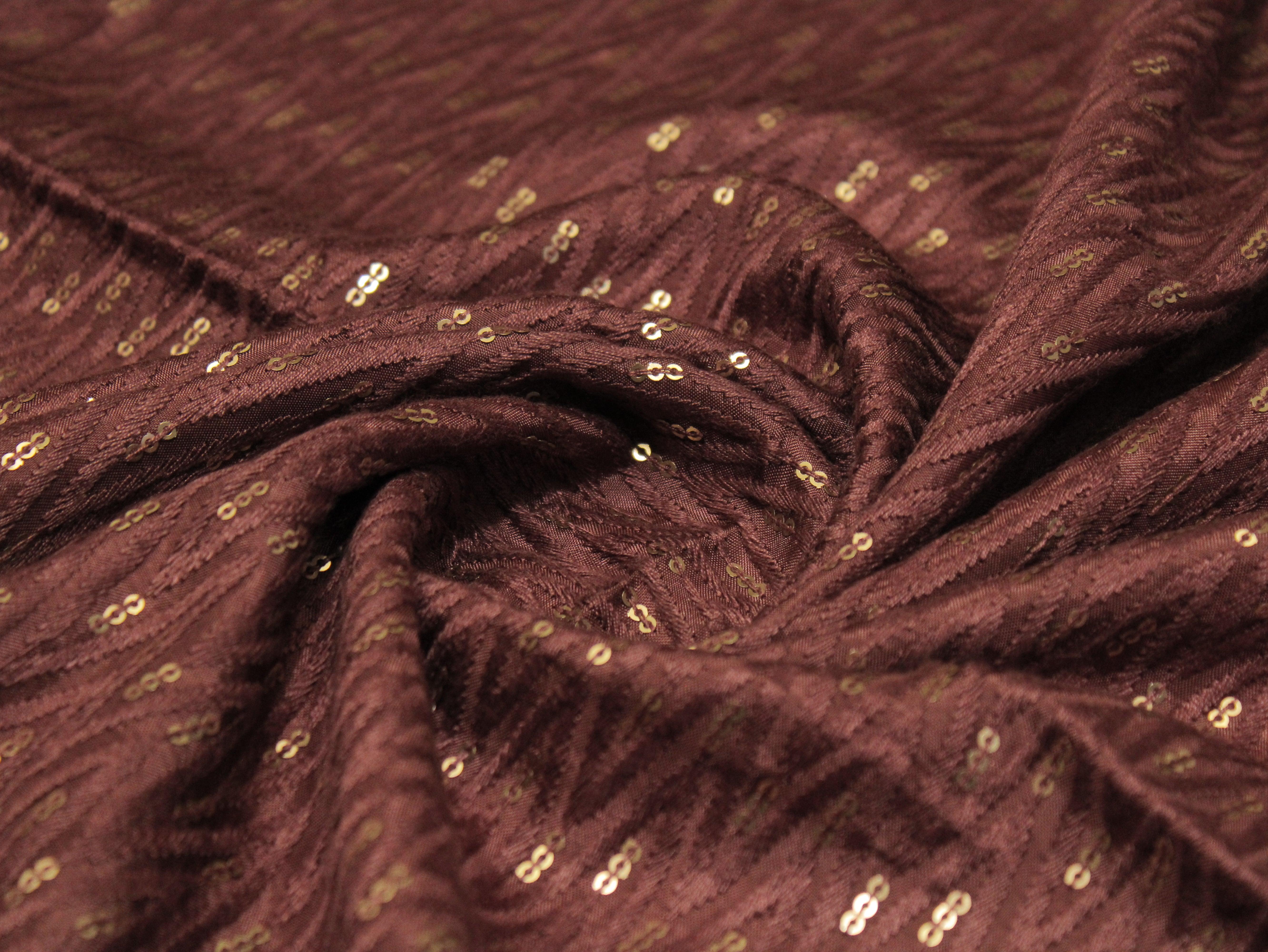 Upada Silk : Micro Thread & Sequin Work Fabric  - Rusty Brown