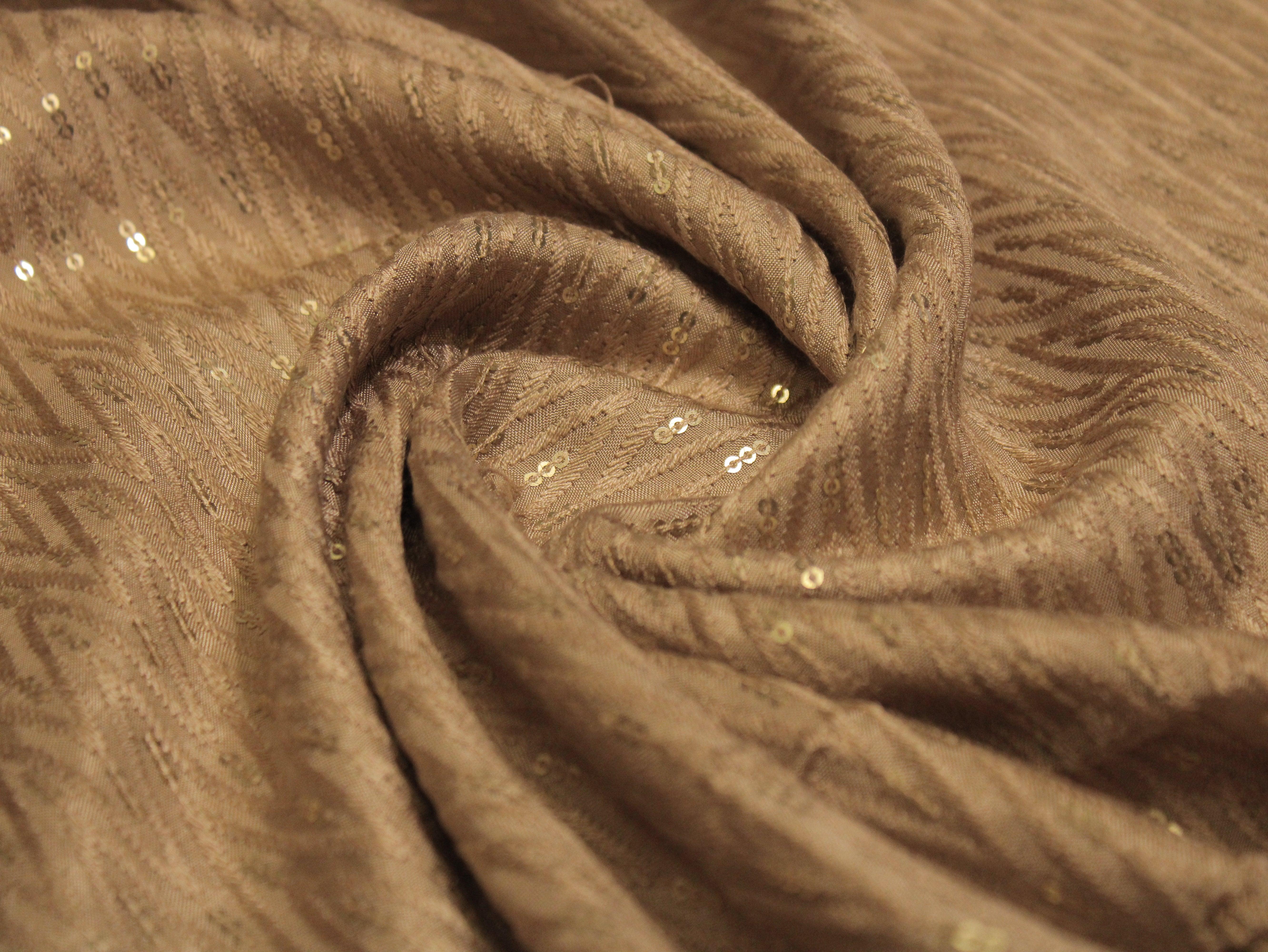 Upada Silk : Micro Thread & Sequin Work Fabric  - Beige