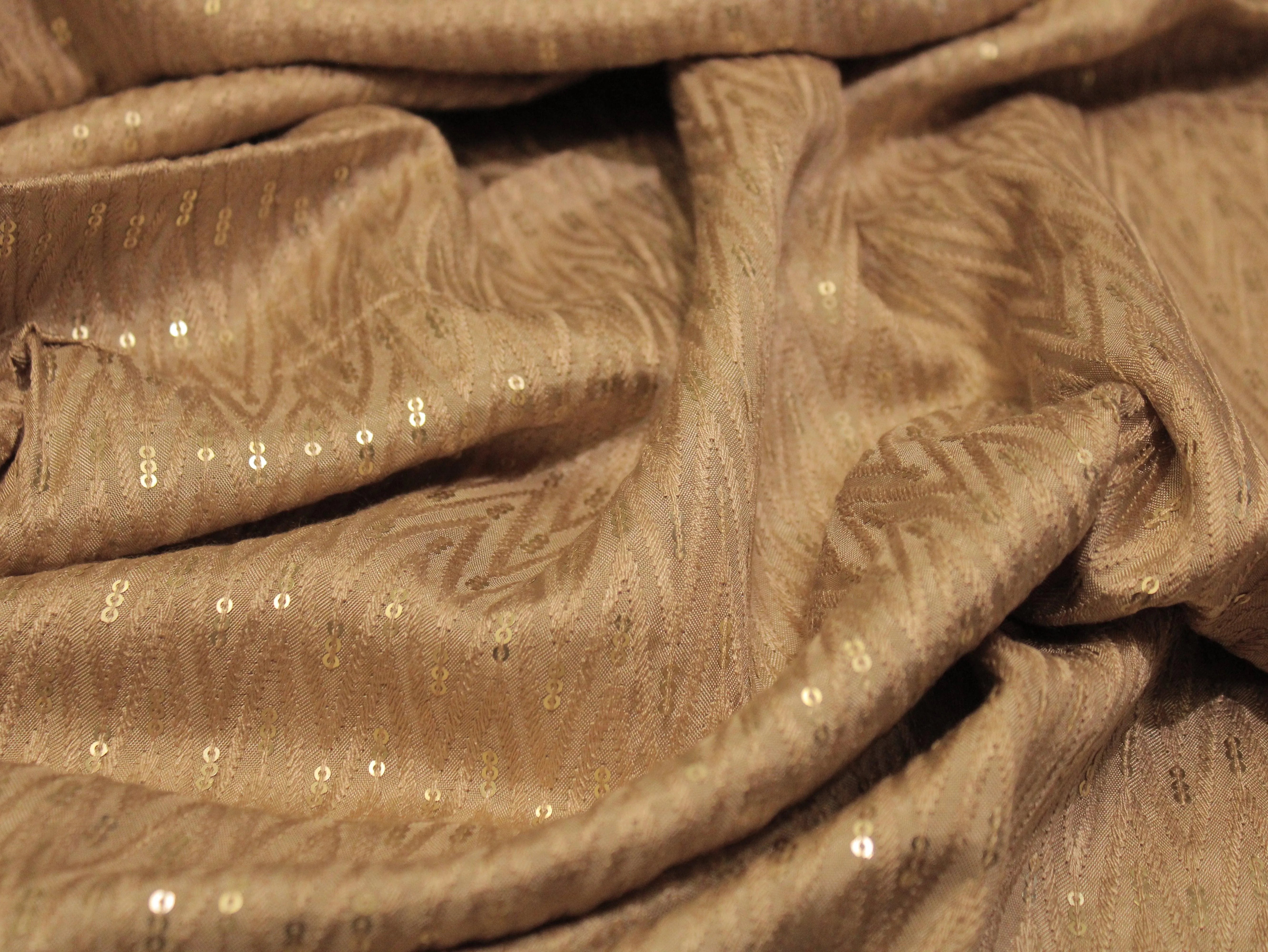 Upada Silk : Micro Thread & Sequin Work Fabric  - Beige