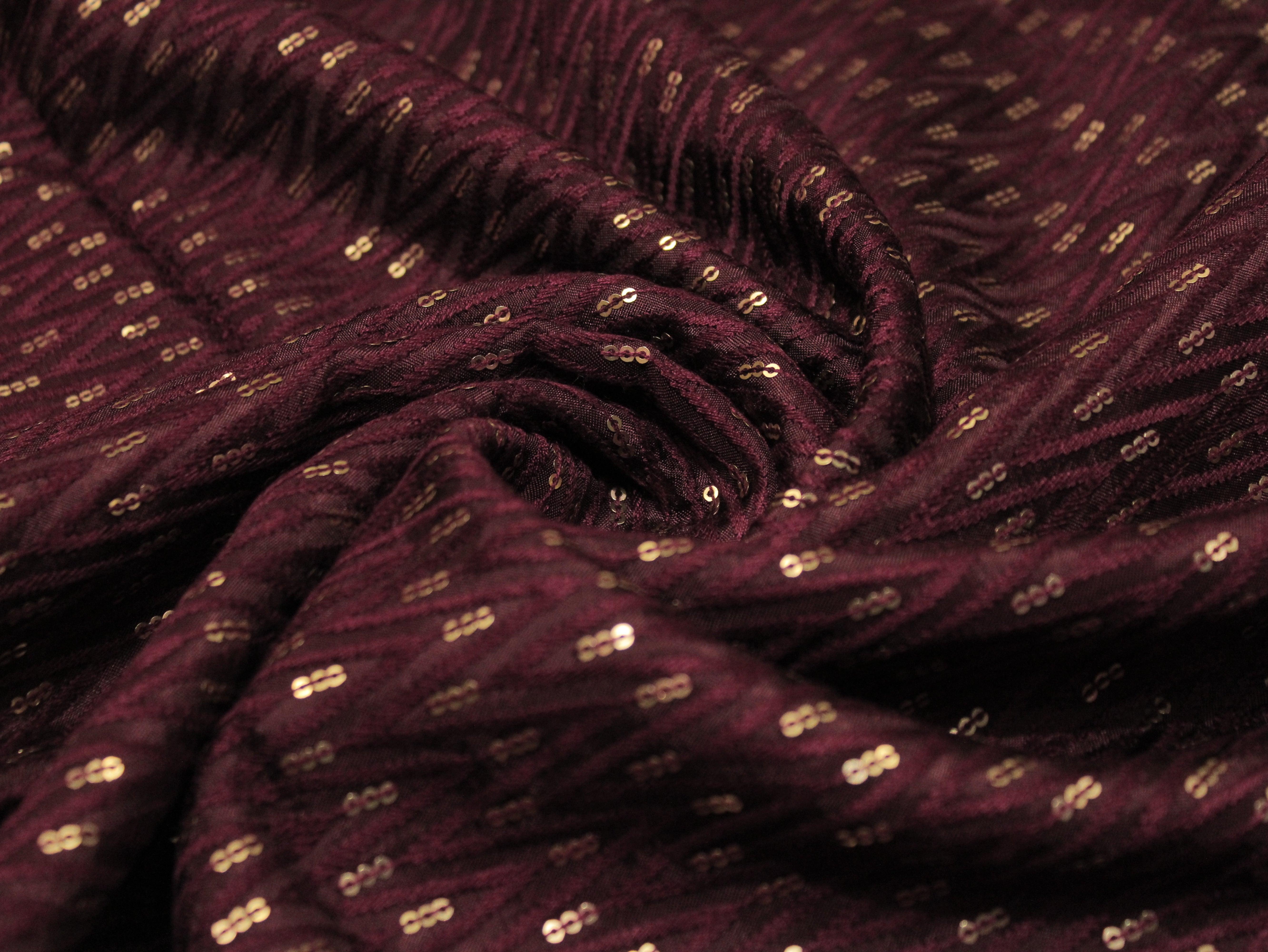 Upada Silk : Micro Thread & Sequin Work Fabric  - Wine