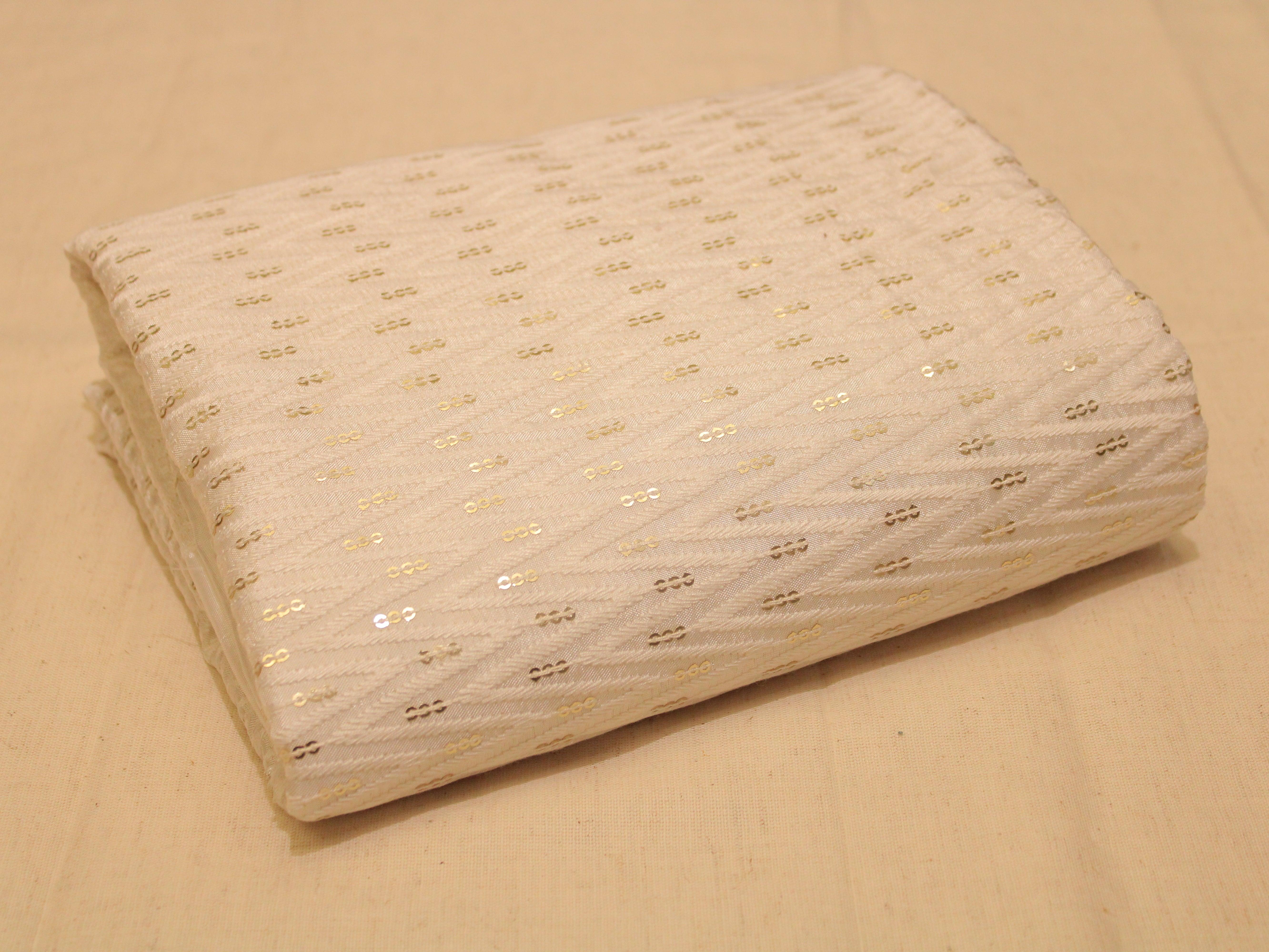 Upada Silk : Micro Thread & Sequin Work Fabric  - White Dyeable