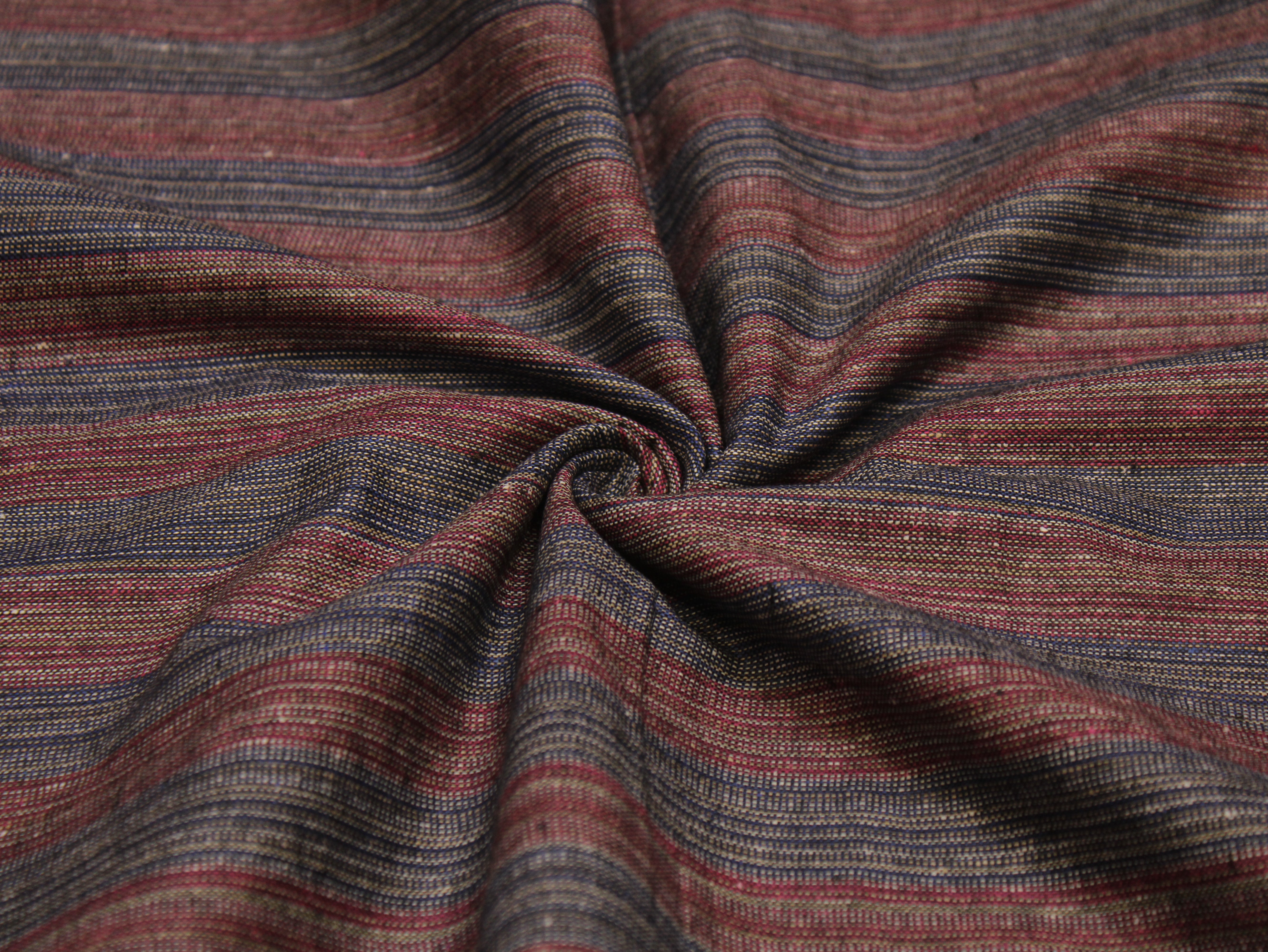 Pure Cotton Handloom Woven Fabric — Muted Indigo Blue | Stripe | 44 Inch