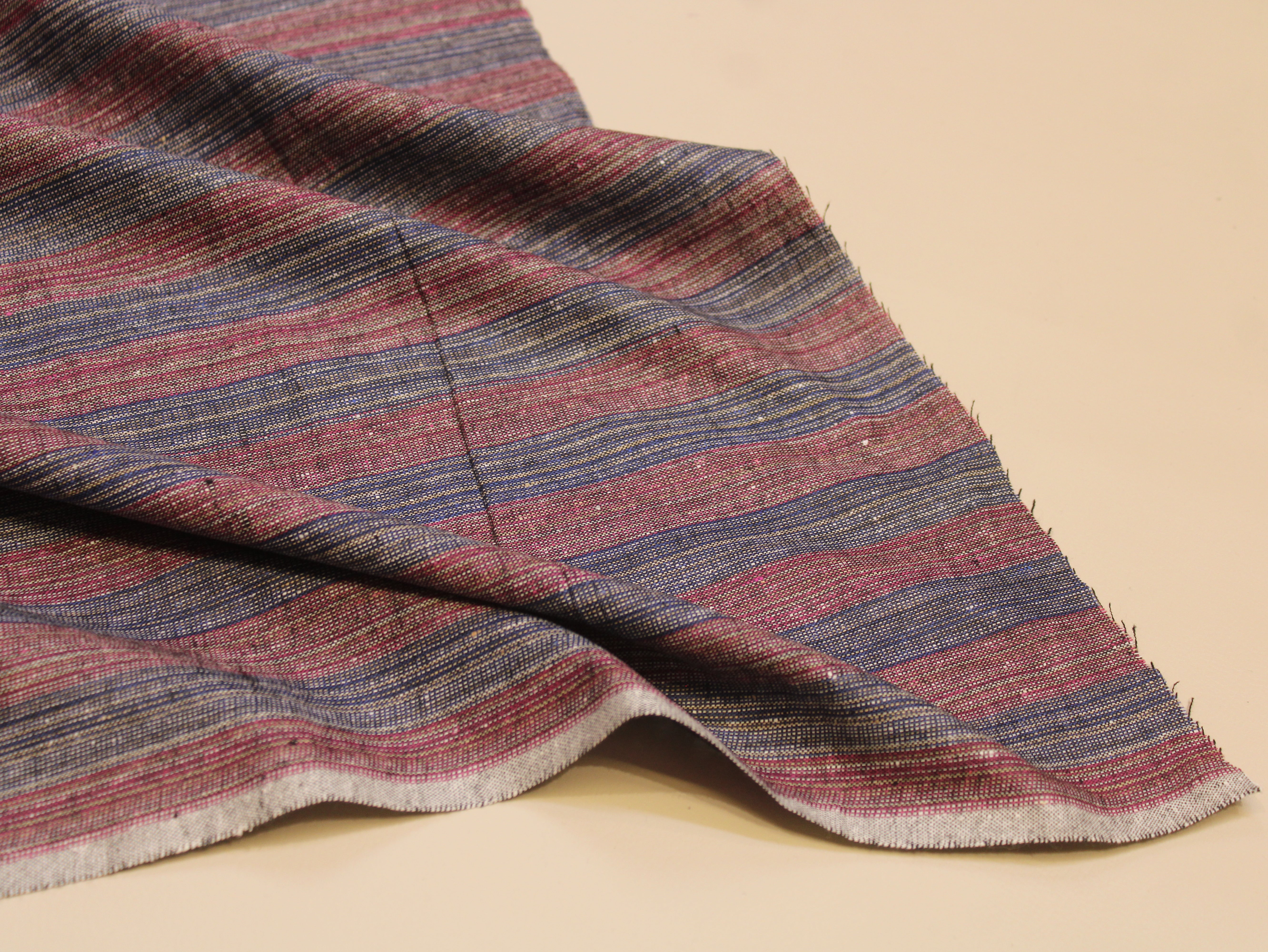 Pure Cotton Handloom Woven Fabric — Muted Indigo Blue | Stripe | 44 Inch