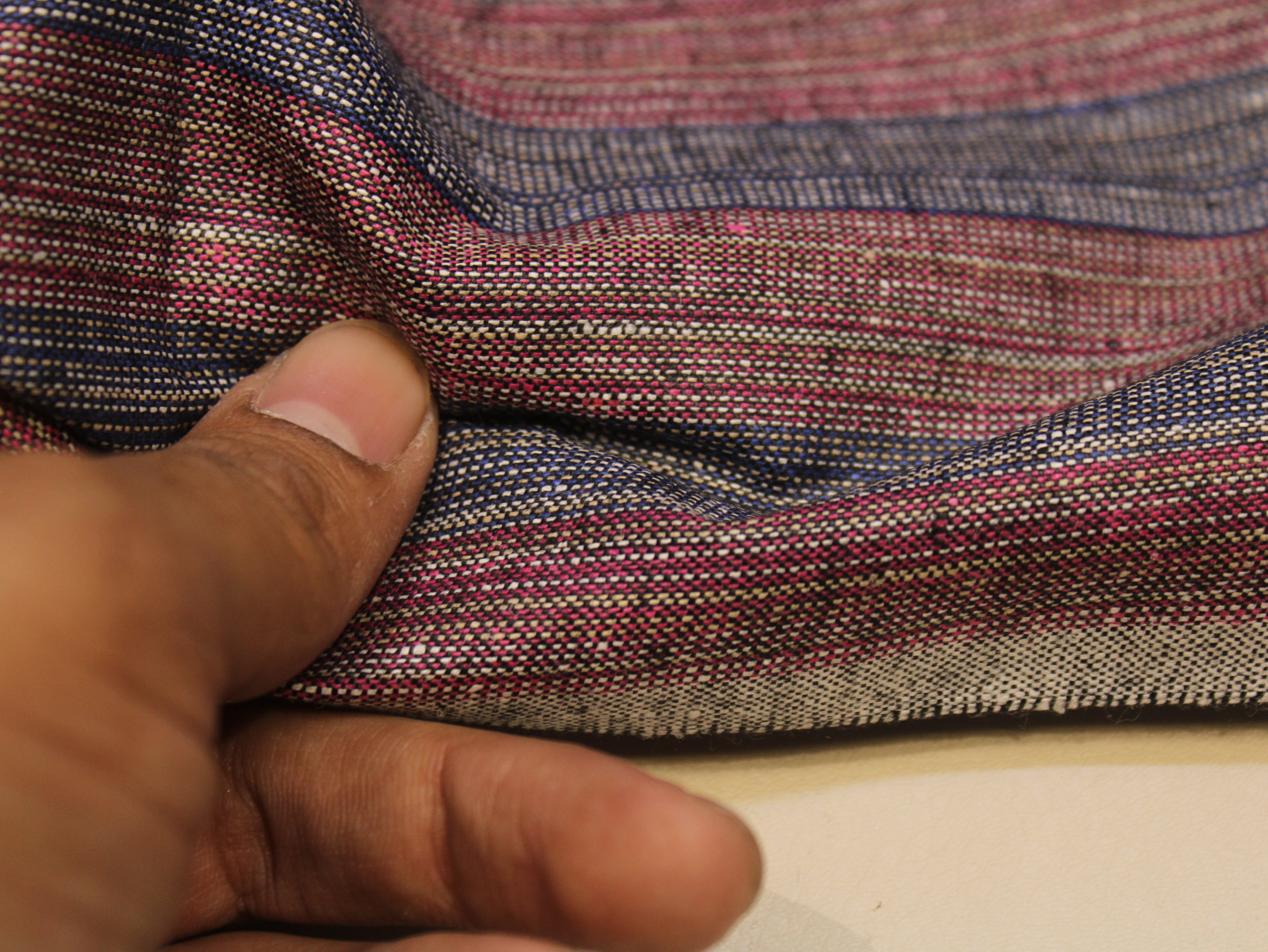 Pure Cotton Handloom Woven Fabric — Muted Indigo Blue | Stripe | 44 Inch