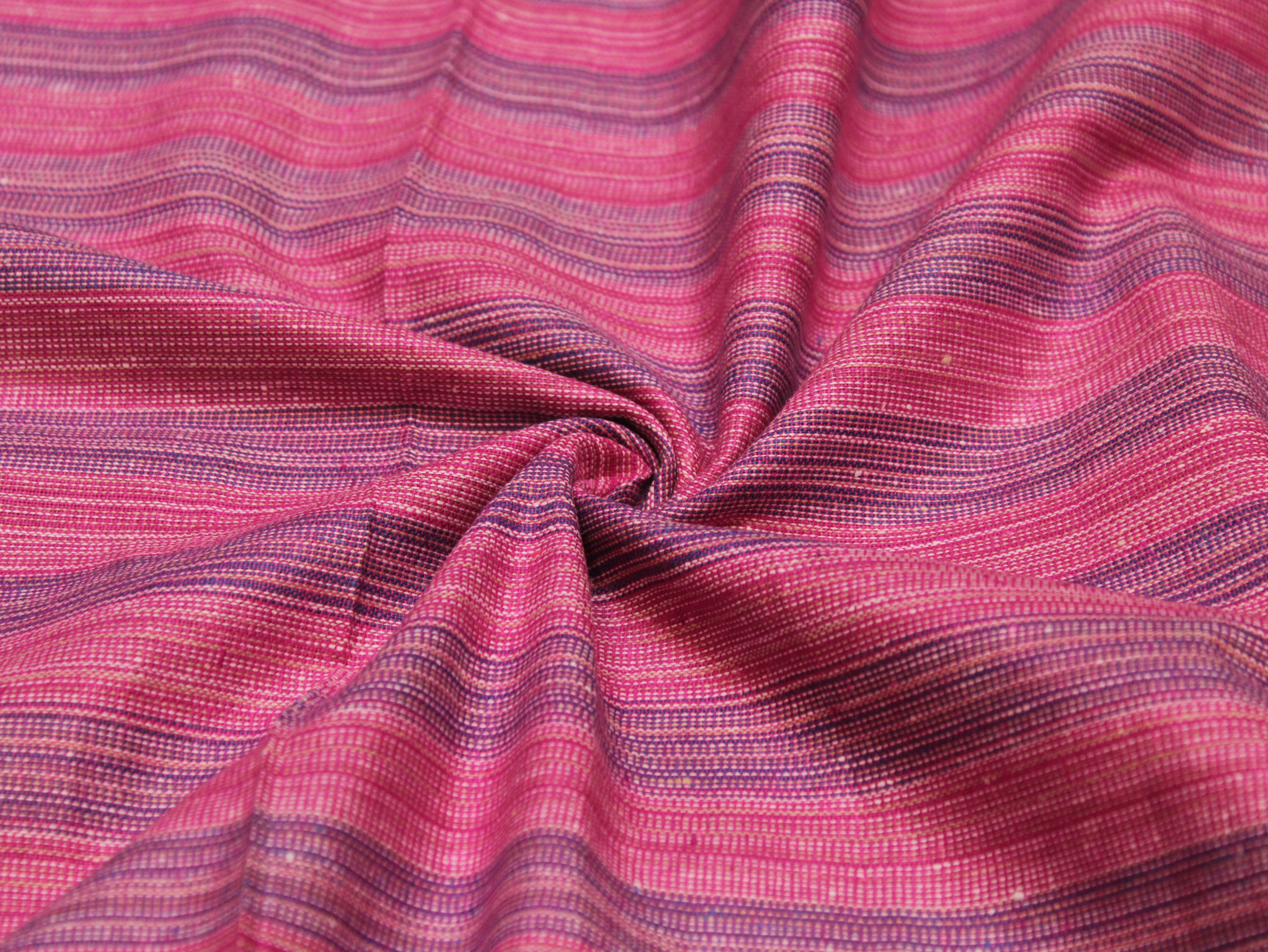 Pure Cotton Handloom Woven Fabric — Pink | Stripe | 44 Inch