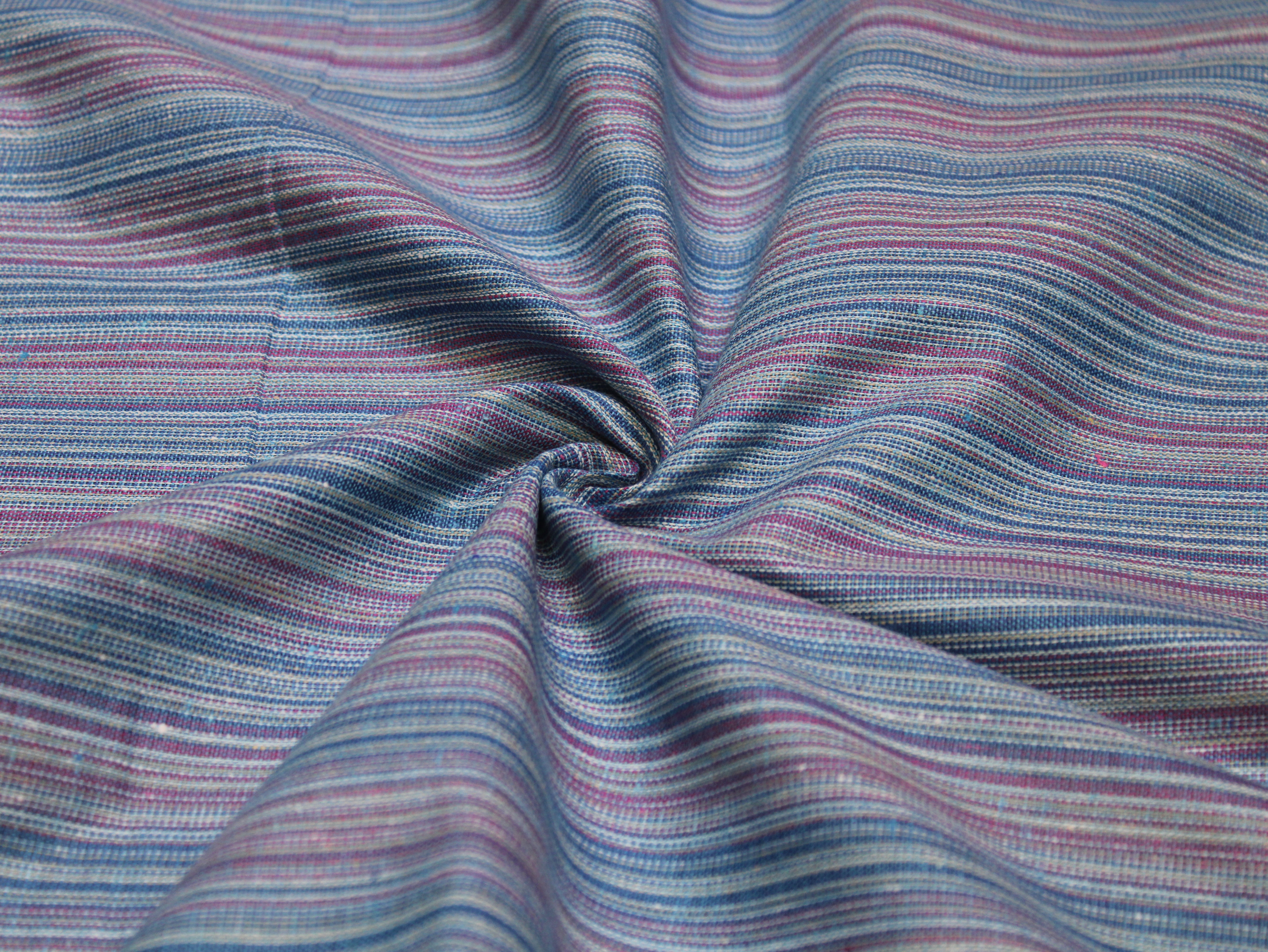 Pure Cotton Handloom Woven Fabric — Steel Blue | Stripe | 44 Inch