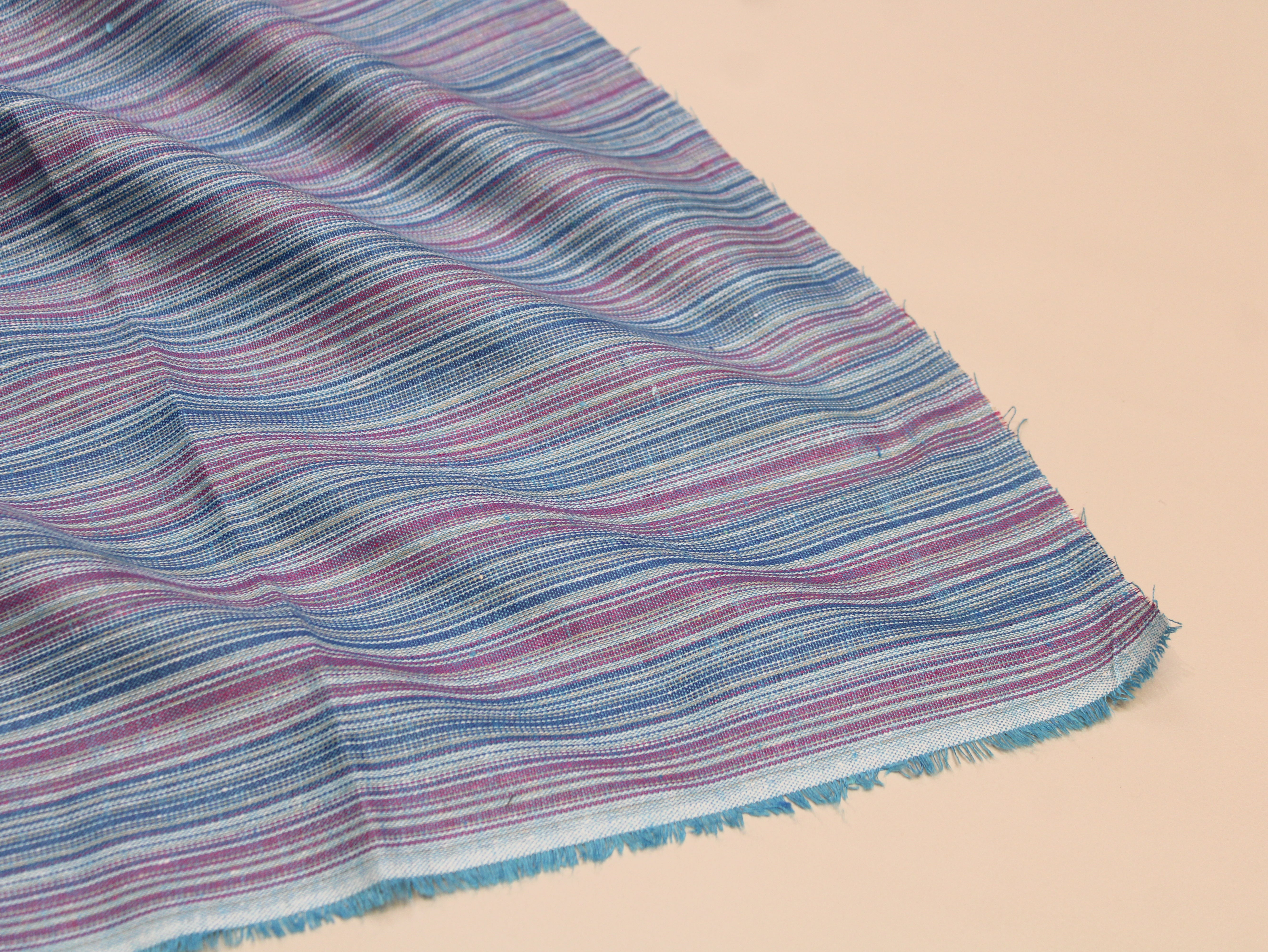 Pure Cotton Handloom Woven Fabric — Steel Blue | Stripe | 44 Inch
