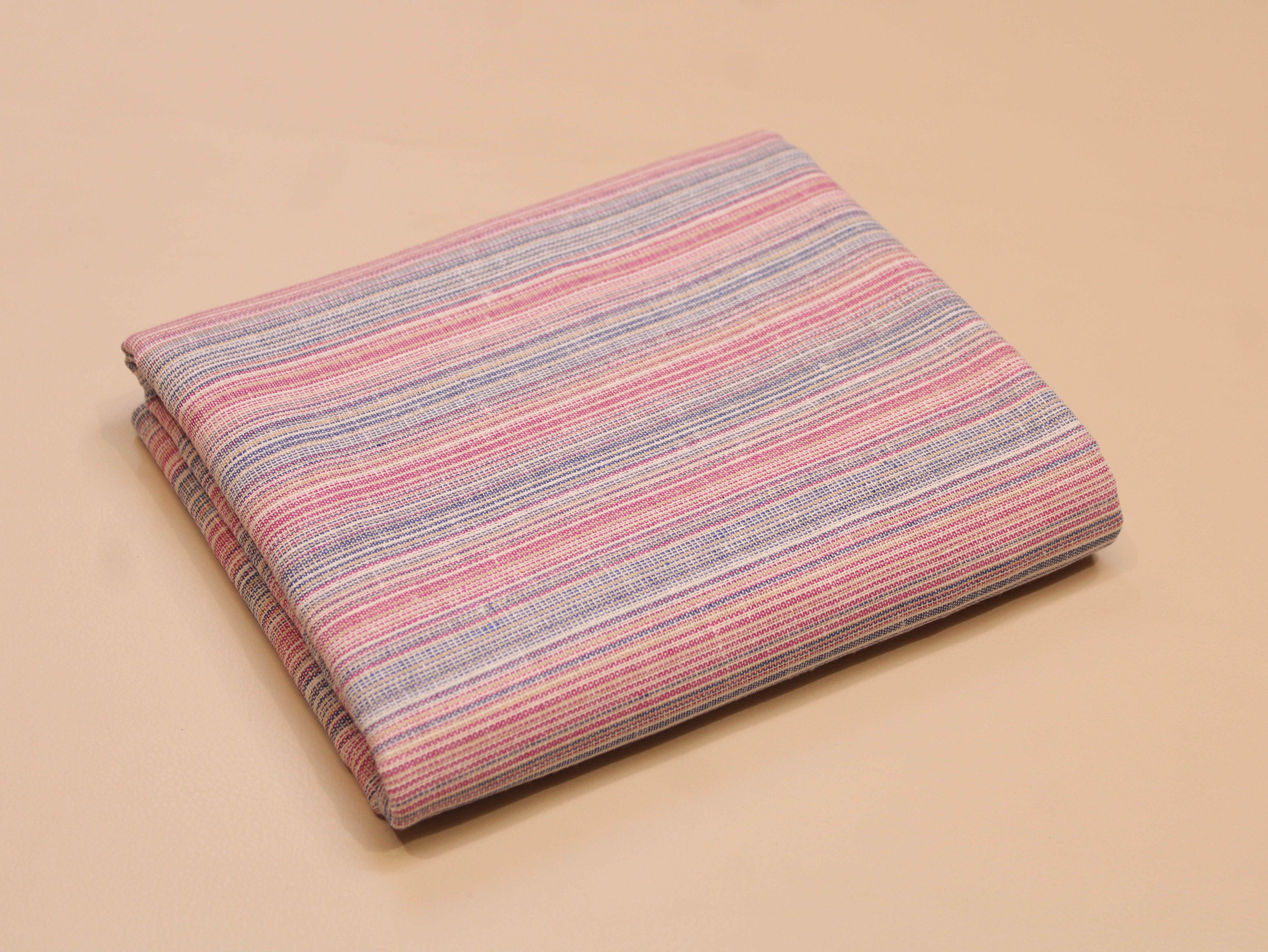 Pure Cotton Handloom Woven Fabric — Blush Pink | Stripe | 44 Inch