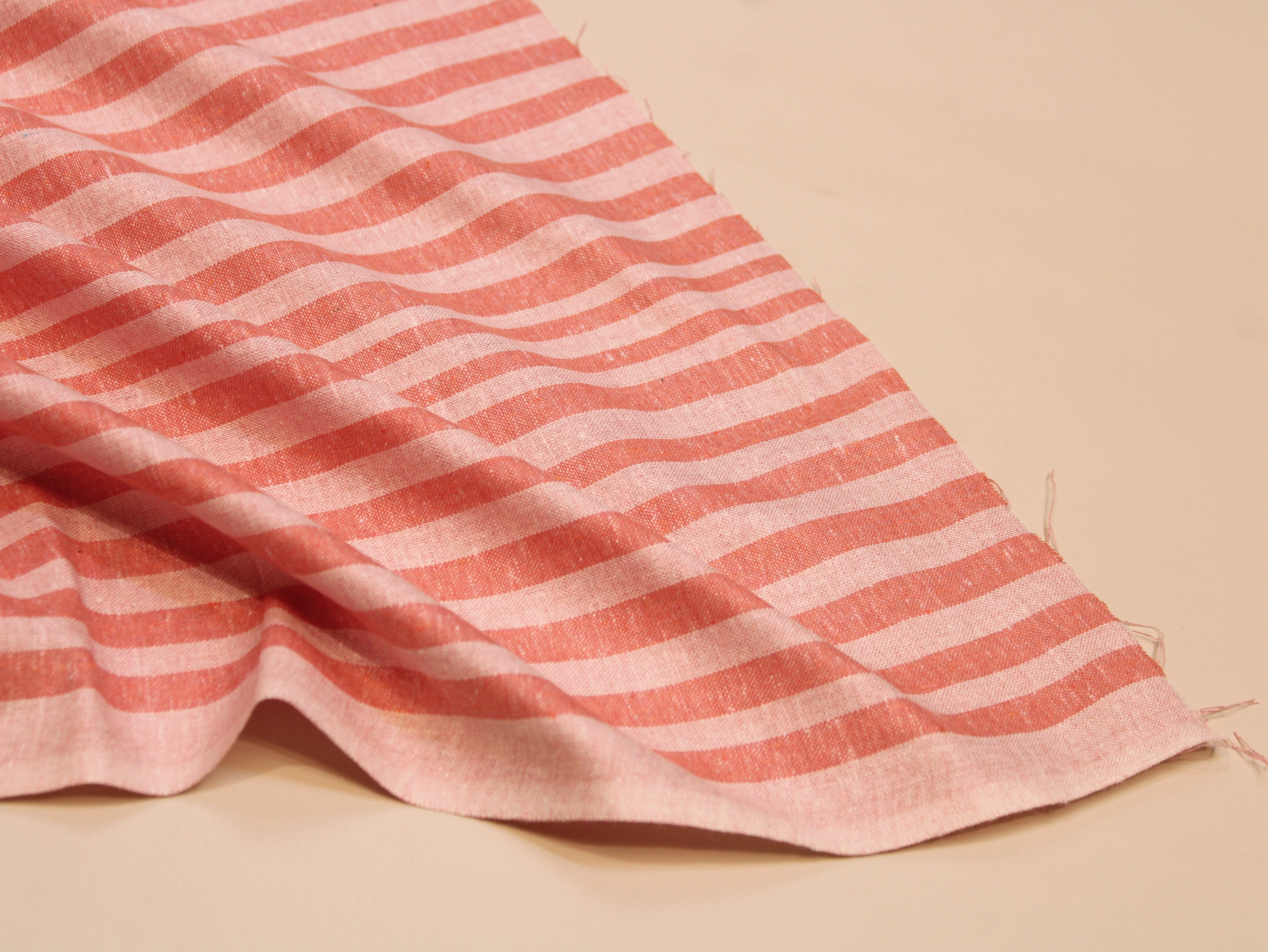 Pure Cotton Handloom Woven Fabric — Peach | Stripe | 44 Inch