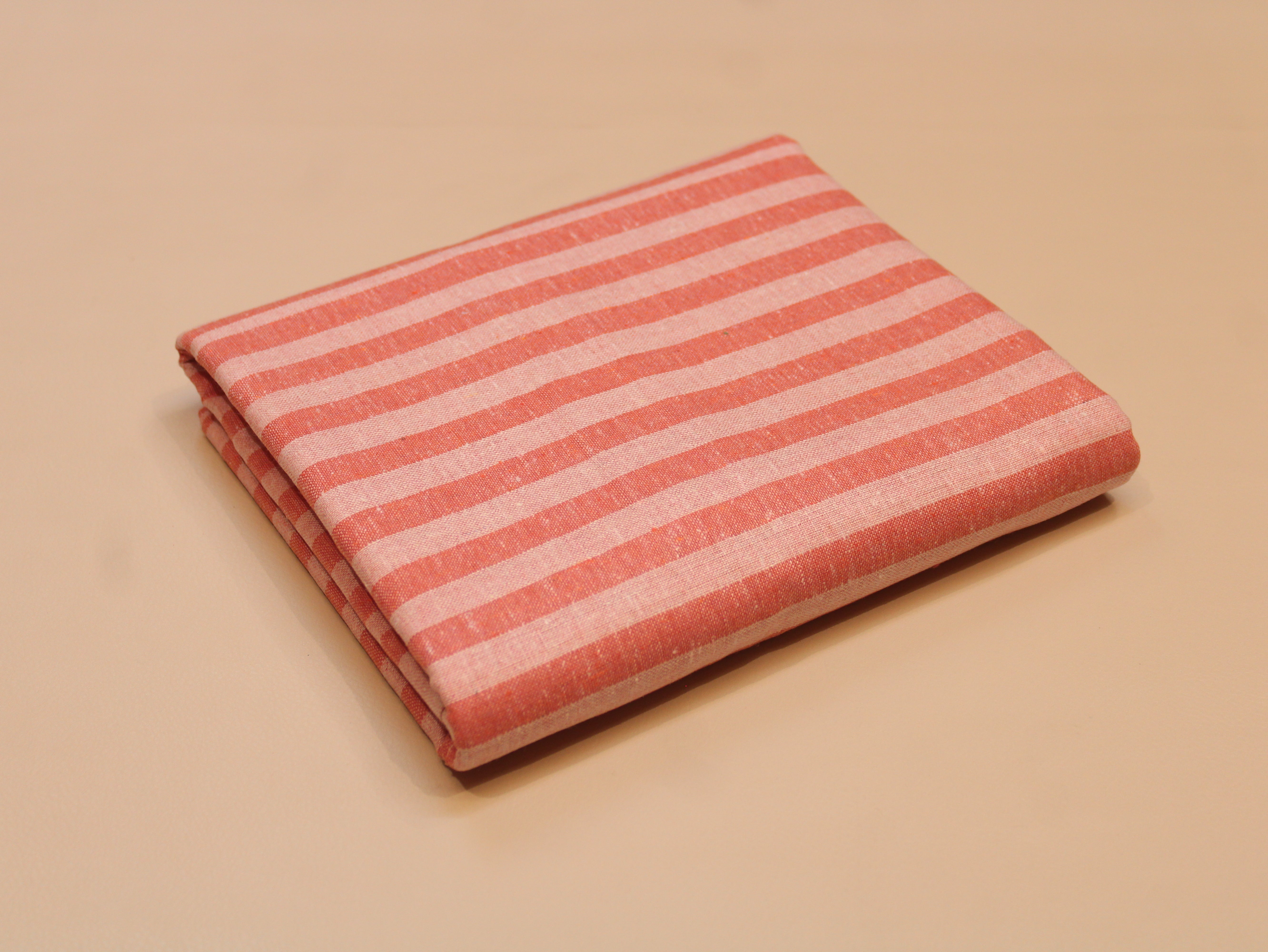 Pure Cotton Handloom Woven Fabric — Peach | Stripe | 44 Inch