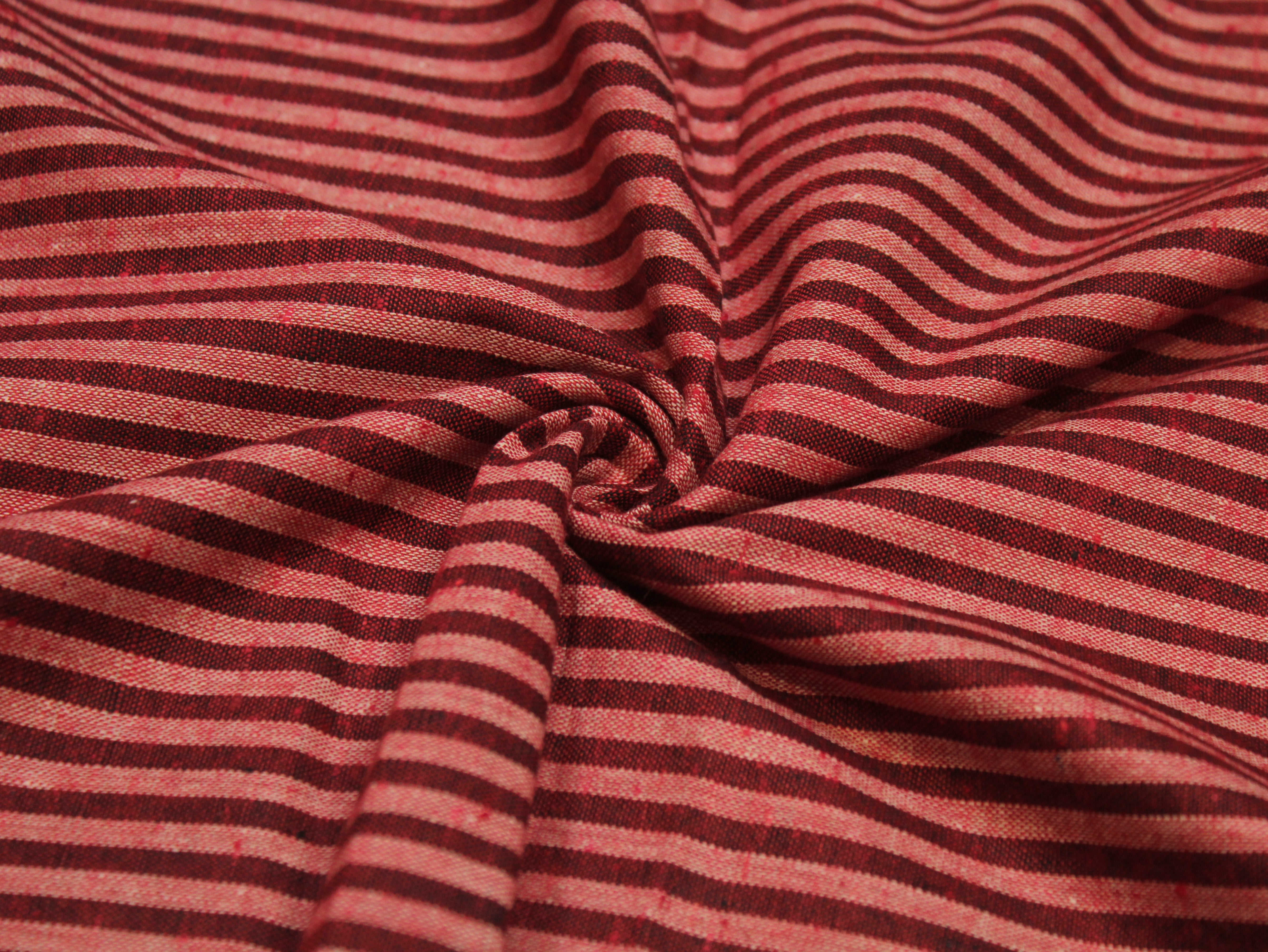 Pure Cotton Handloom Woven Fabric — Maroon | Stripe | 44 Inch