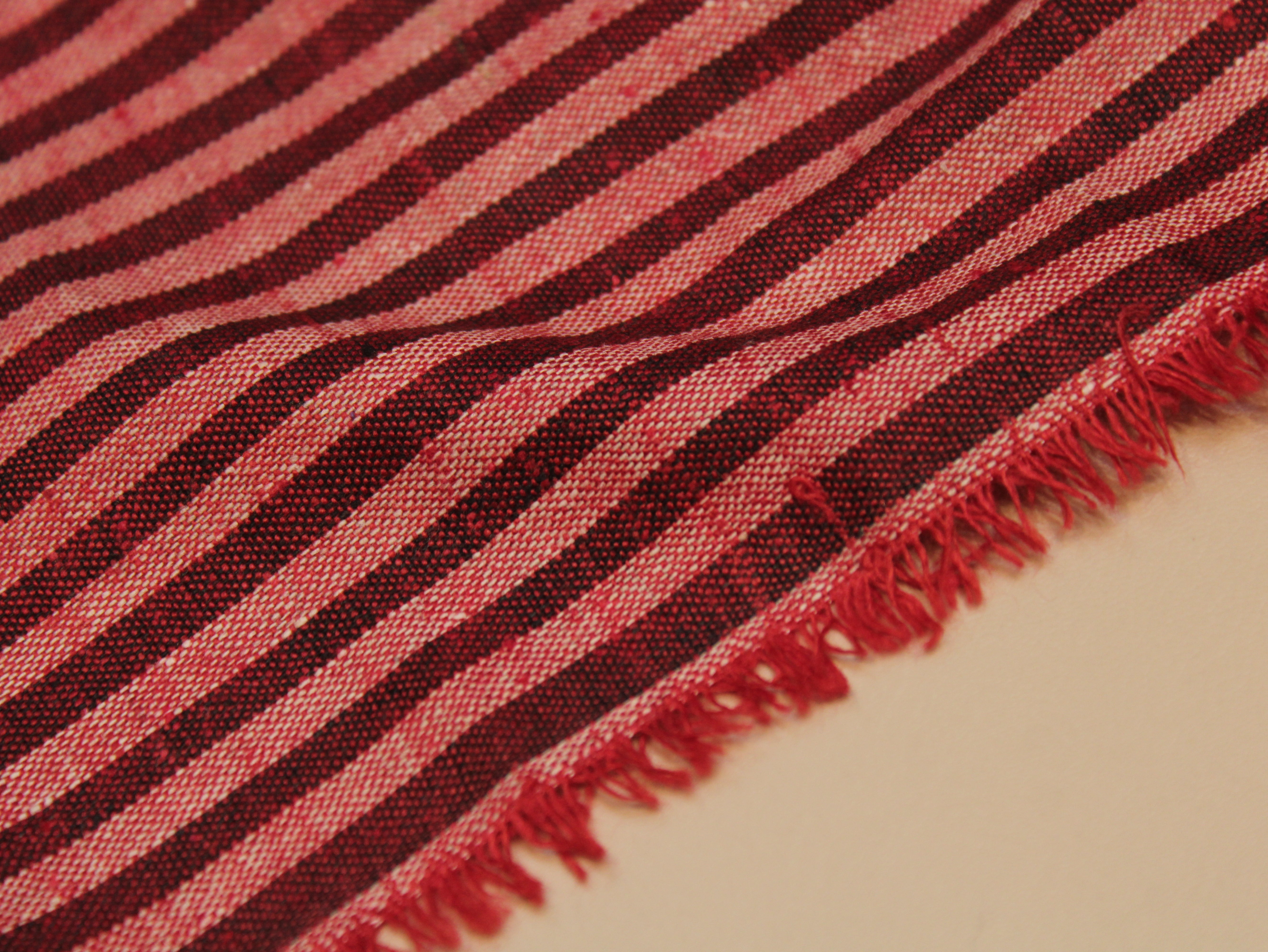 Pure Cotton Handloom Woven Fabric — Maroon | Stripe | 44 Inch