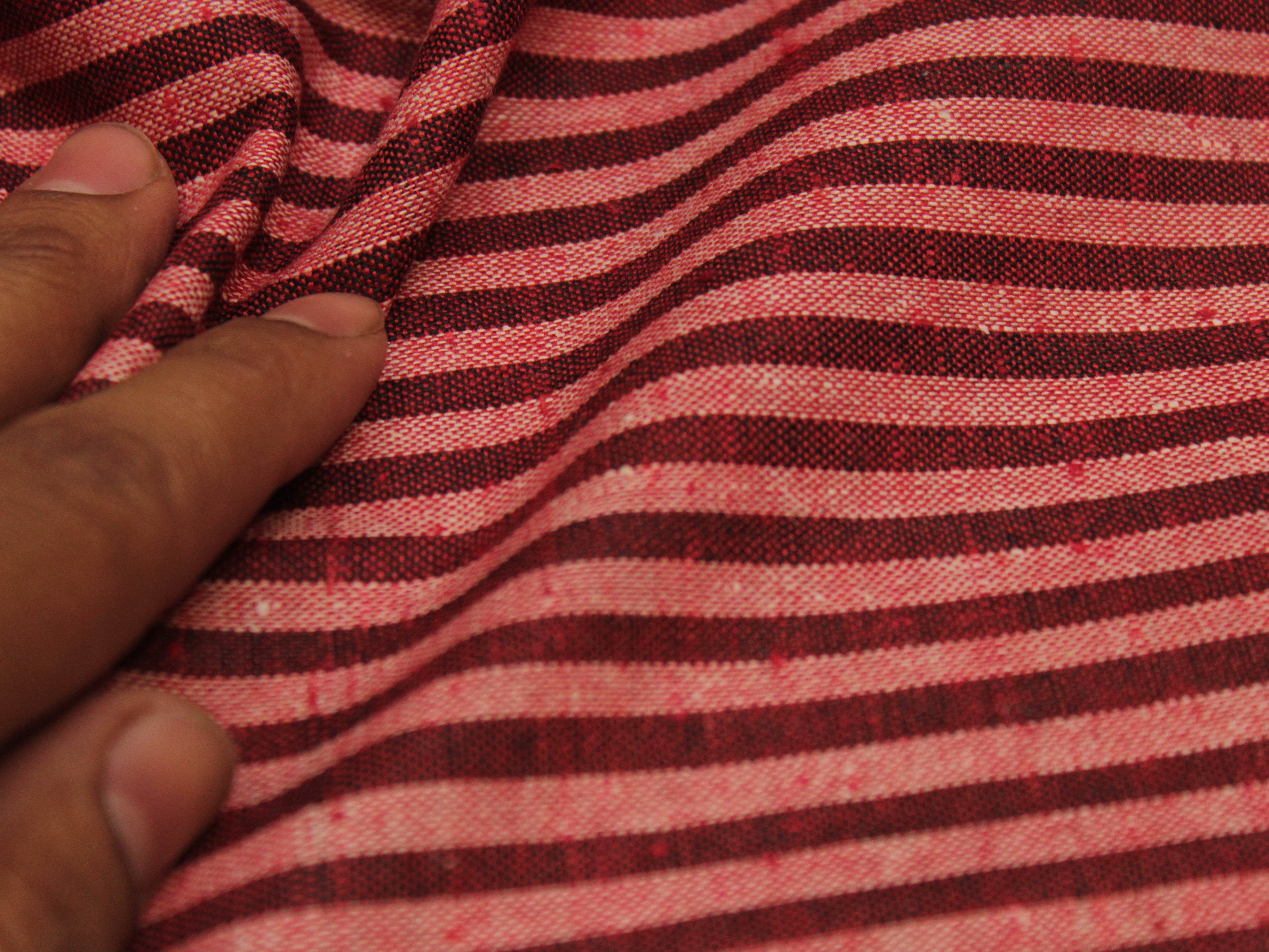 Pure Cotton Handloom Woven Fabric — Maroon | Stripe | 44 Inch