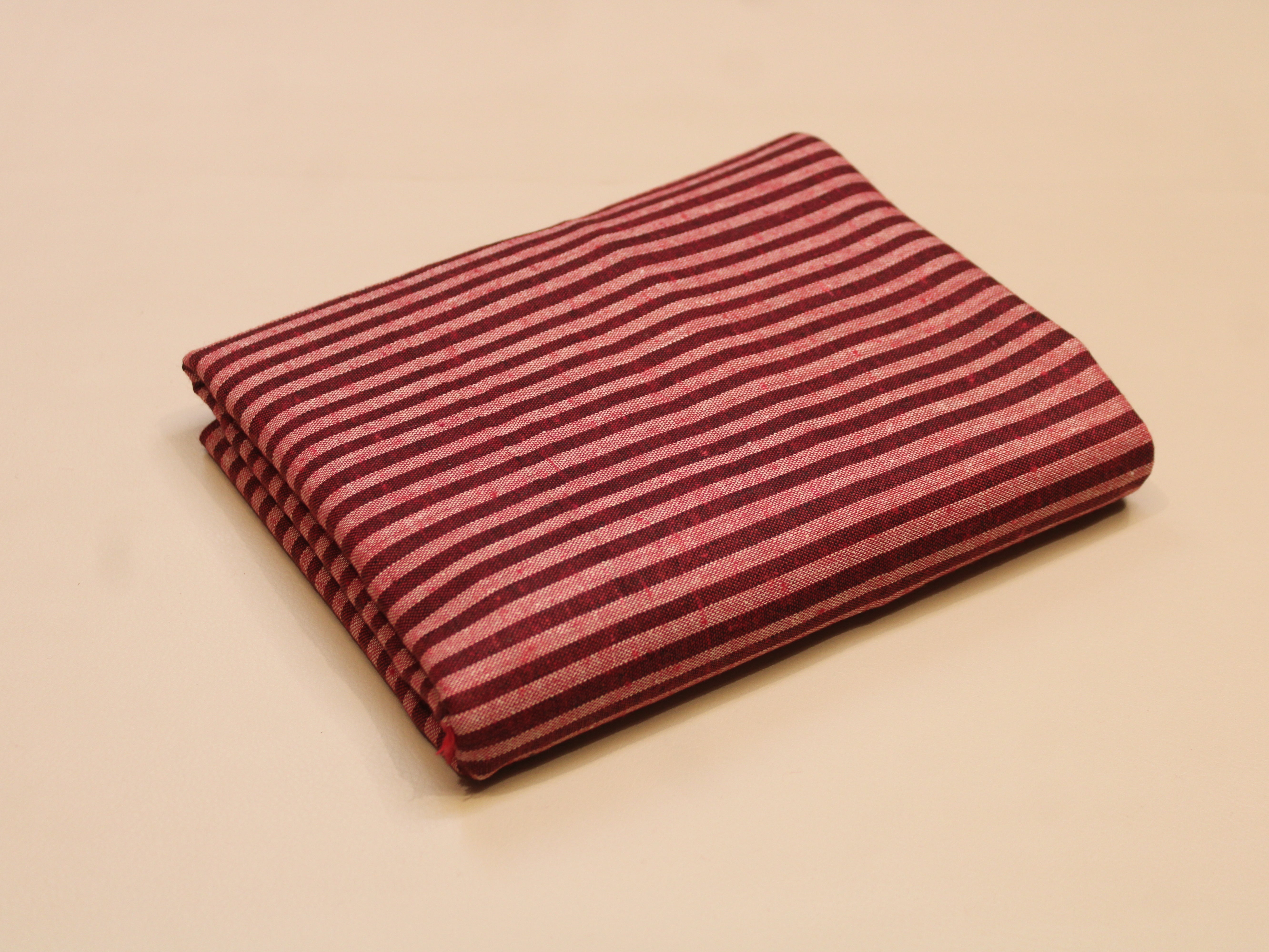 Pure Cotton Handloom Woven Fabric — Maroon | Stripe | 44 Inch