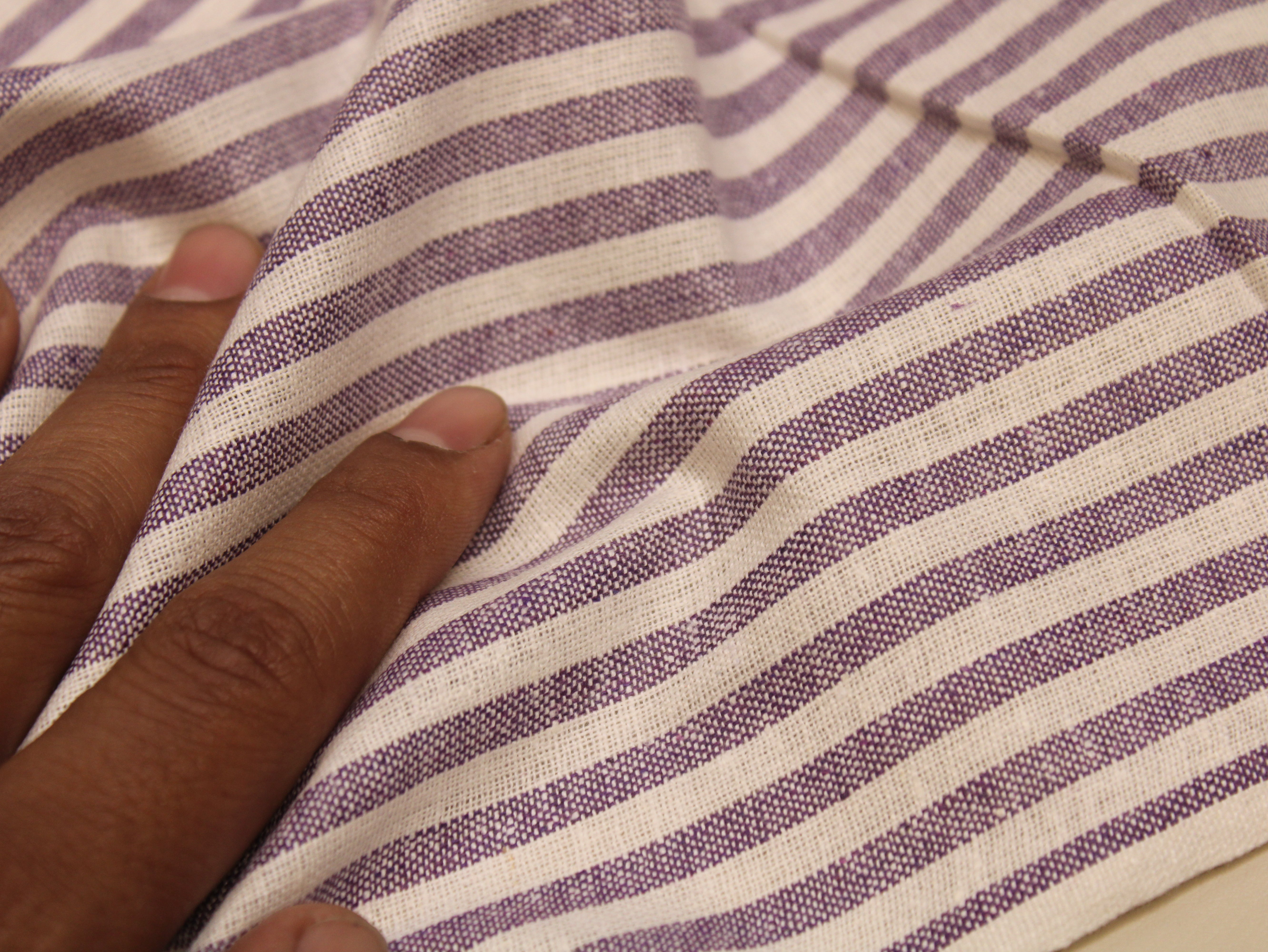 Pure Cotton Handloom Woven Fabric — Light Purple | Stripe | 44 Inch