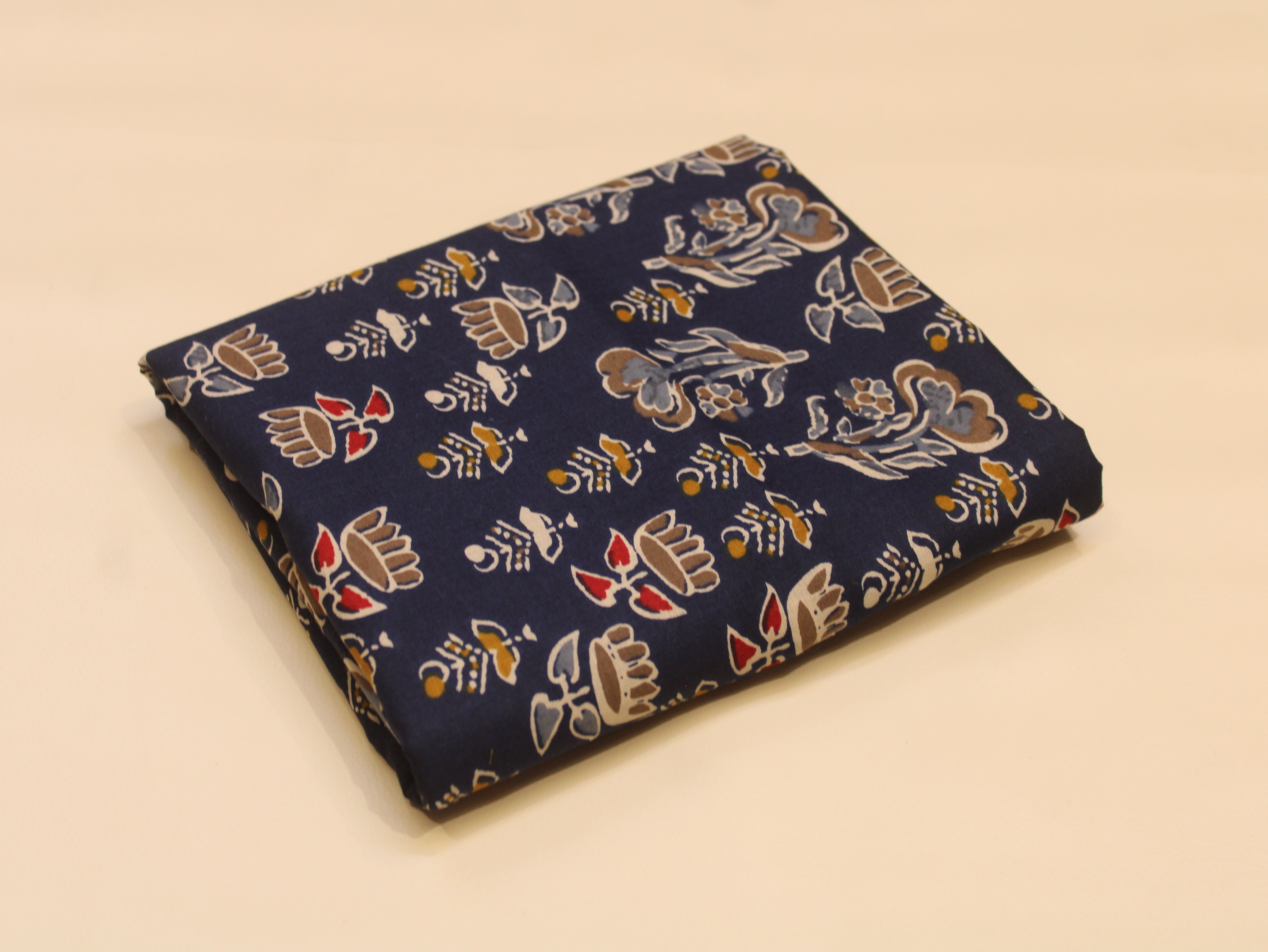 Pure Cotton Premium Printed Fabric 44" Width - Digital Print - Motifs | Navy Blue