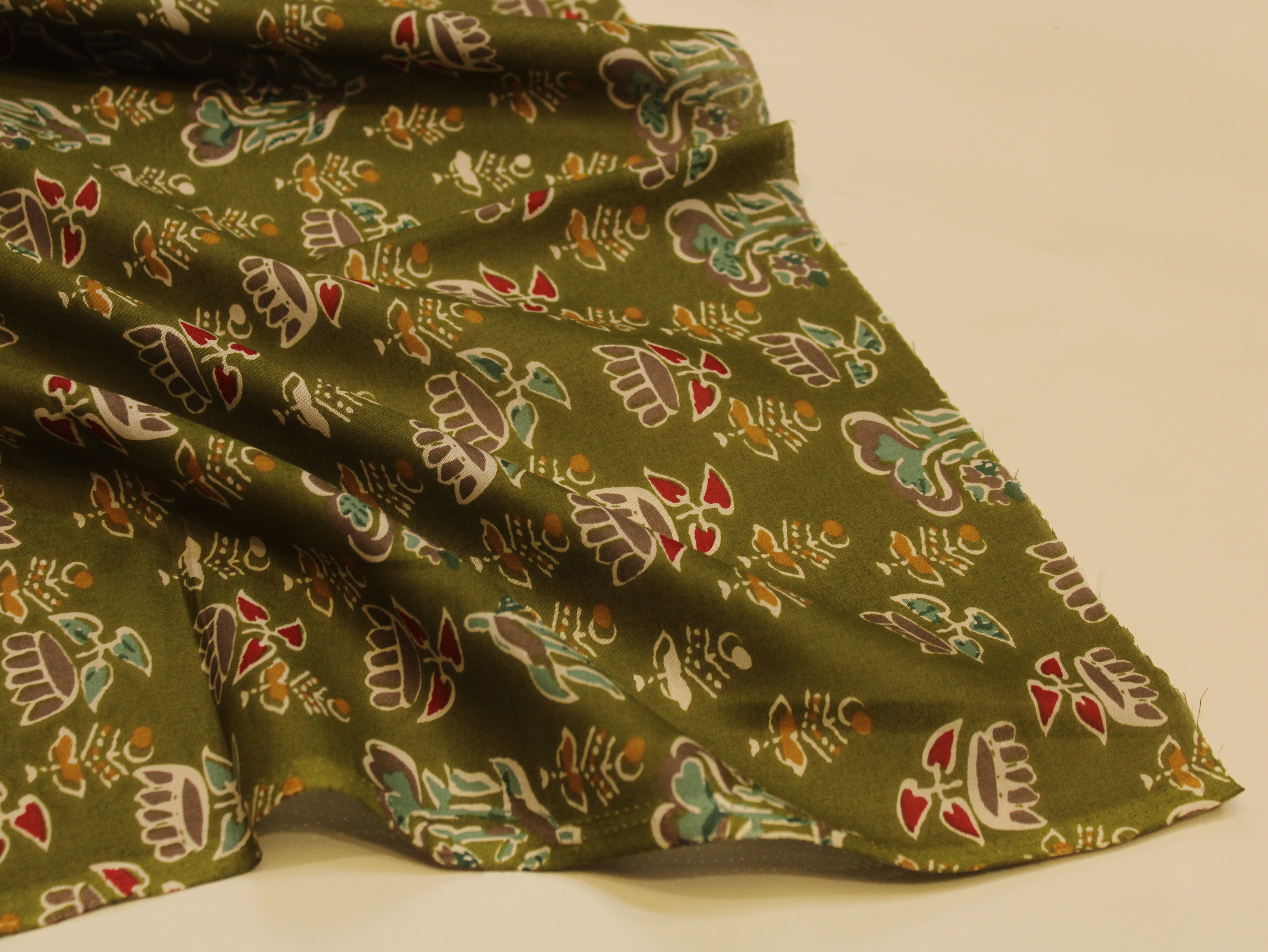 Pure Cotton Premium Printed Fabric 44" Width - Digital Print - Motifs | Olive Green