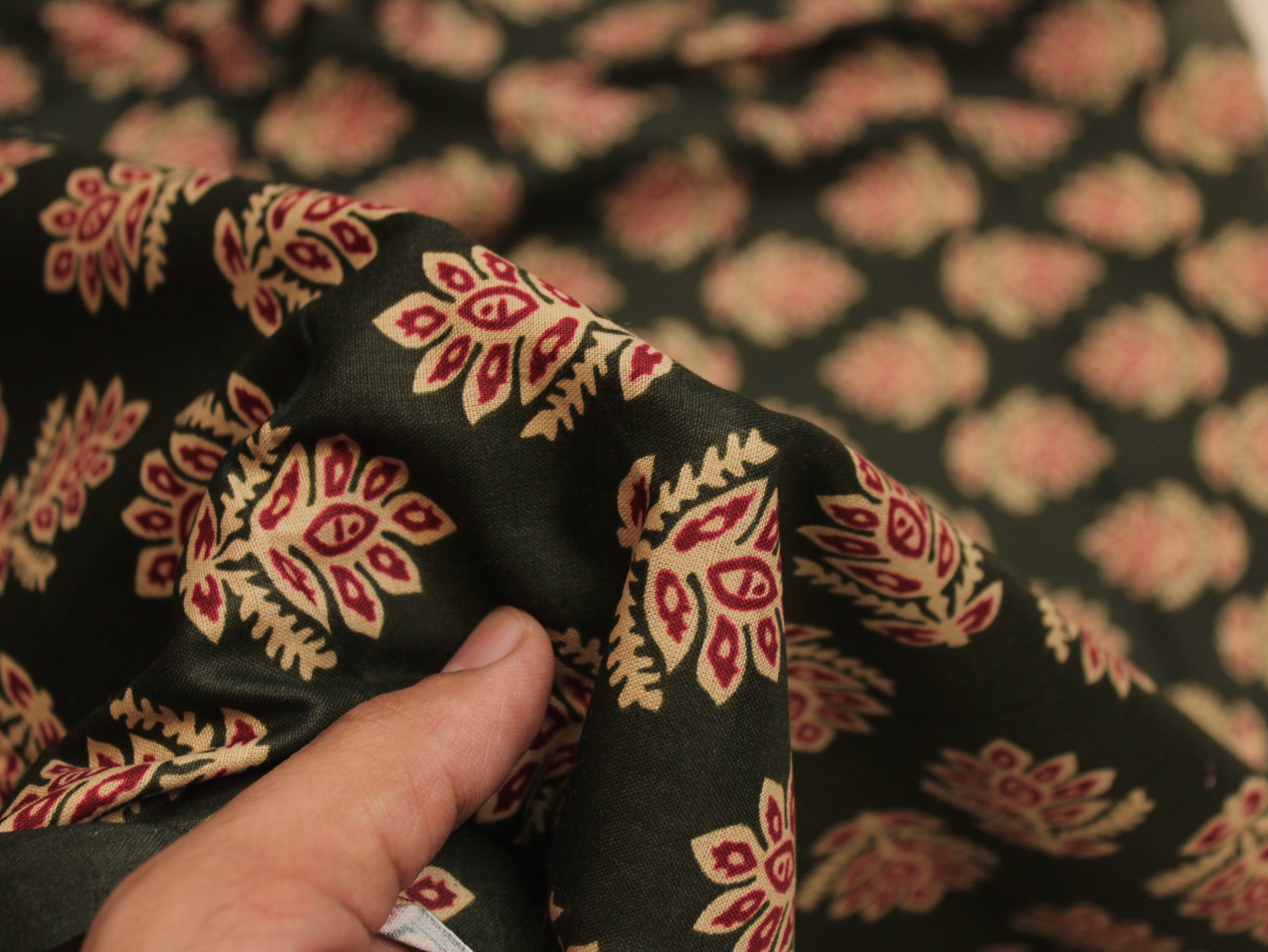 Pure Cotton Premium Printed Fabric 44" Width - Digital Print - Motifs | Dark Green