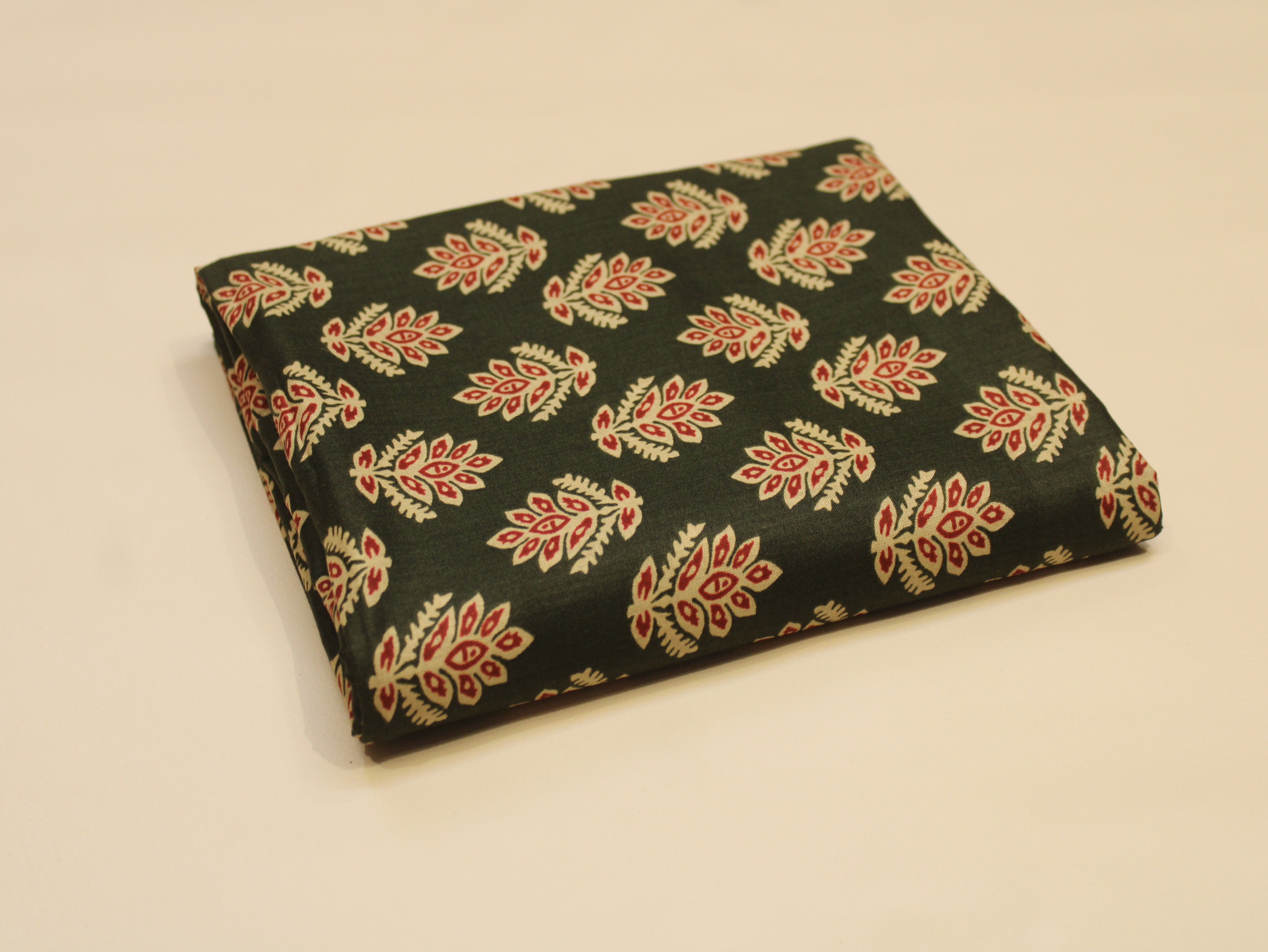 Pure Cotton Premium Printed Fabric 44" Width - Digital Print - Motifs | Dark Green
