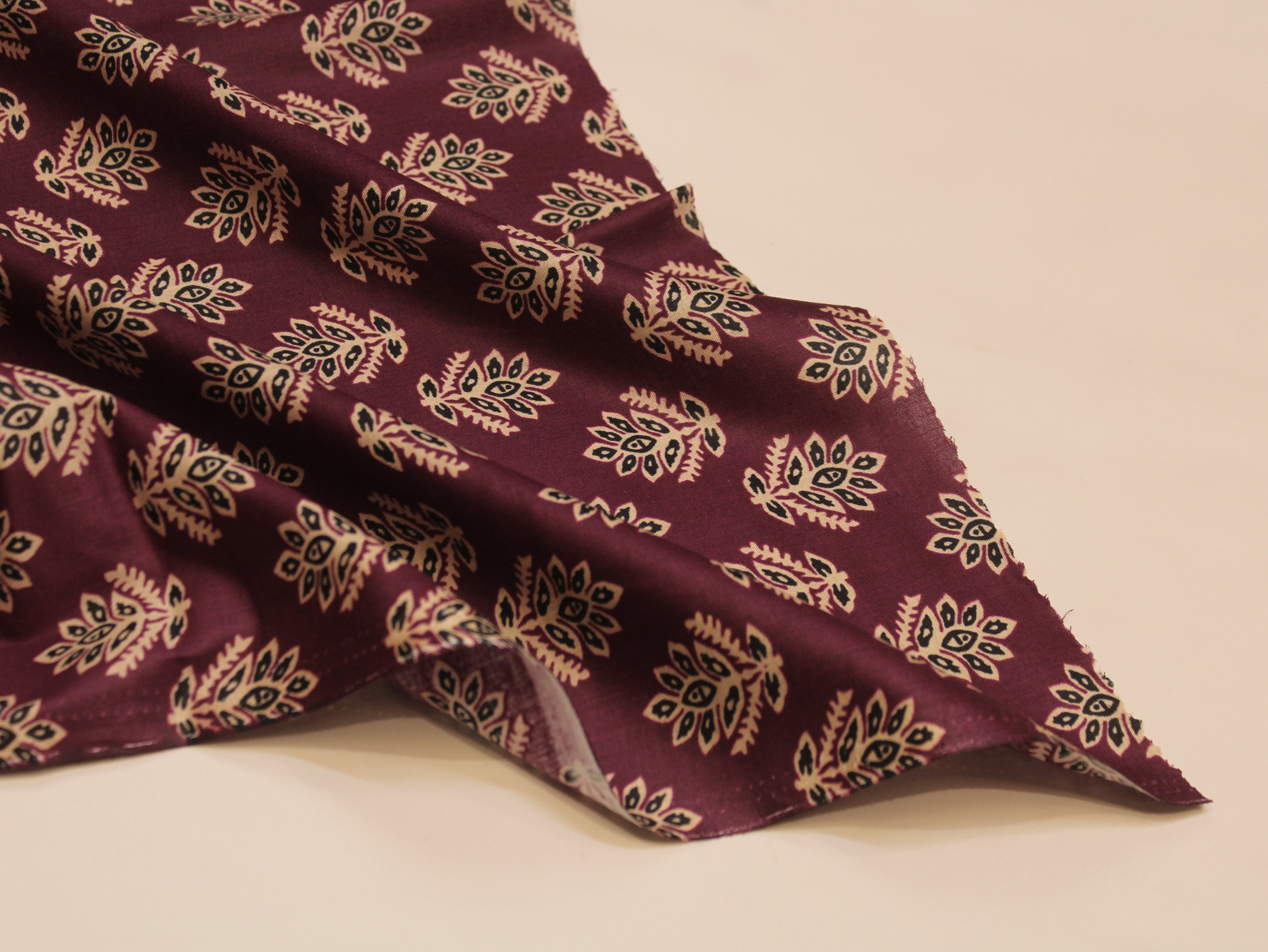 Pure Cotton Premium Printed Fabric 44" Width - Digital Print - Motifs | Maroon