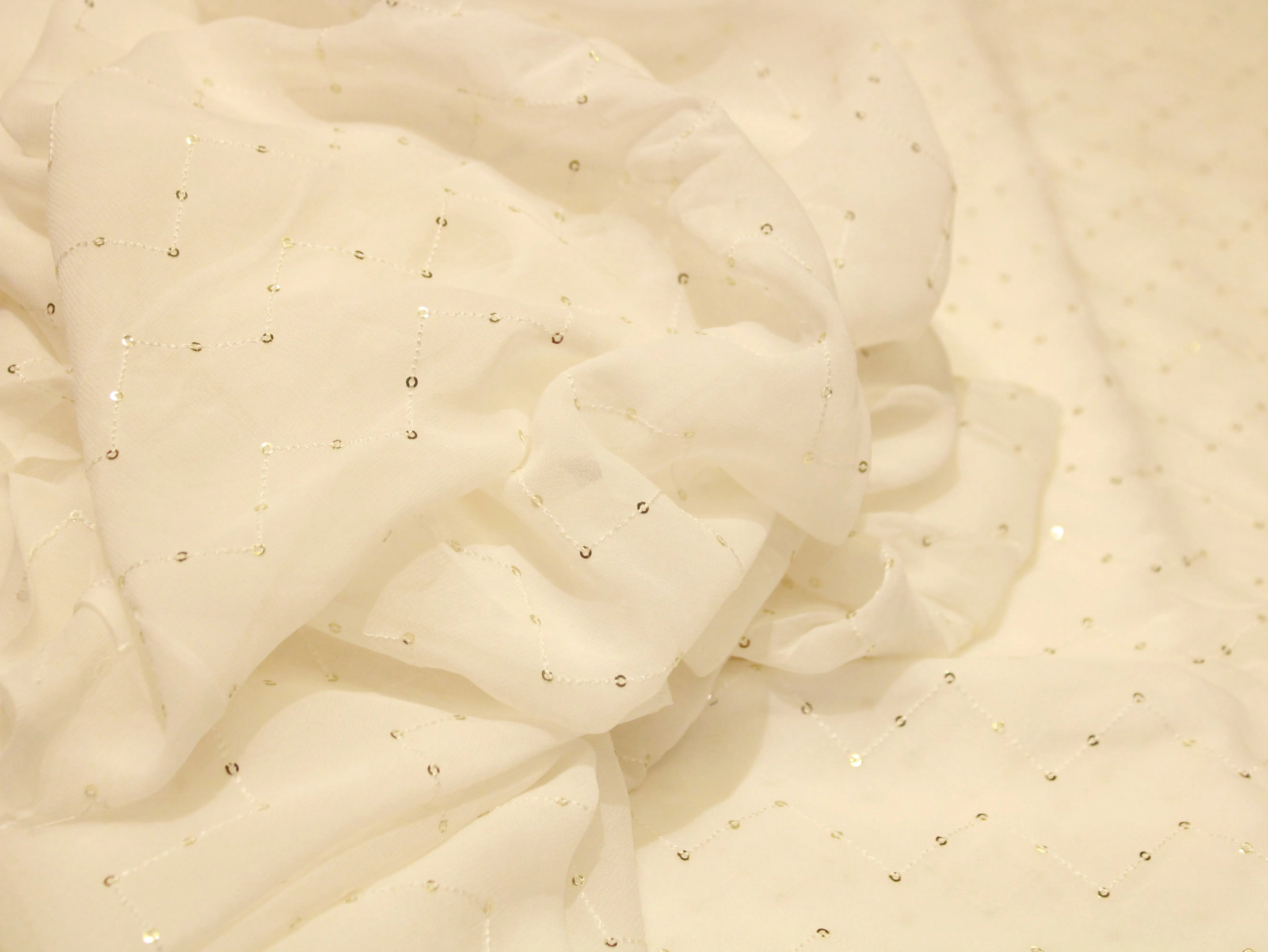 Bemberg Georgette Sequin Work Fabric - White Dyeable