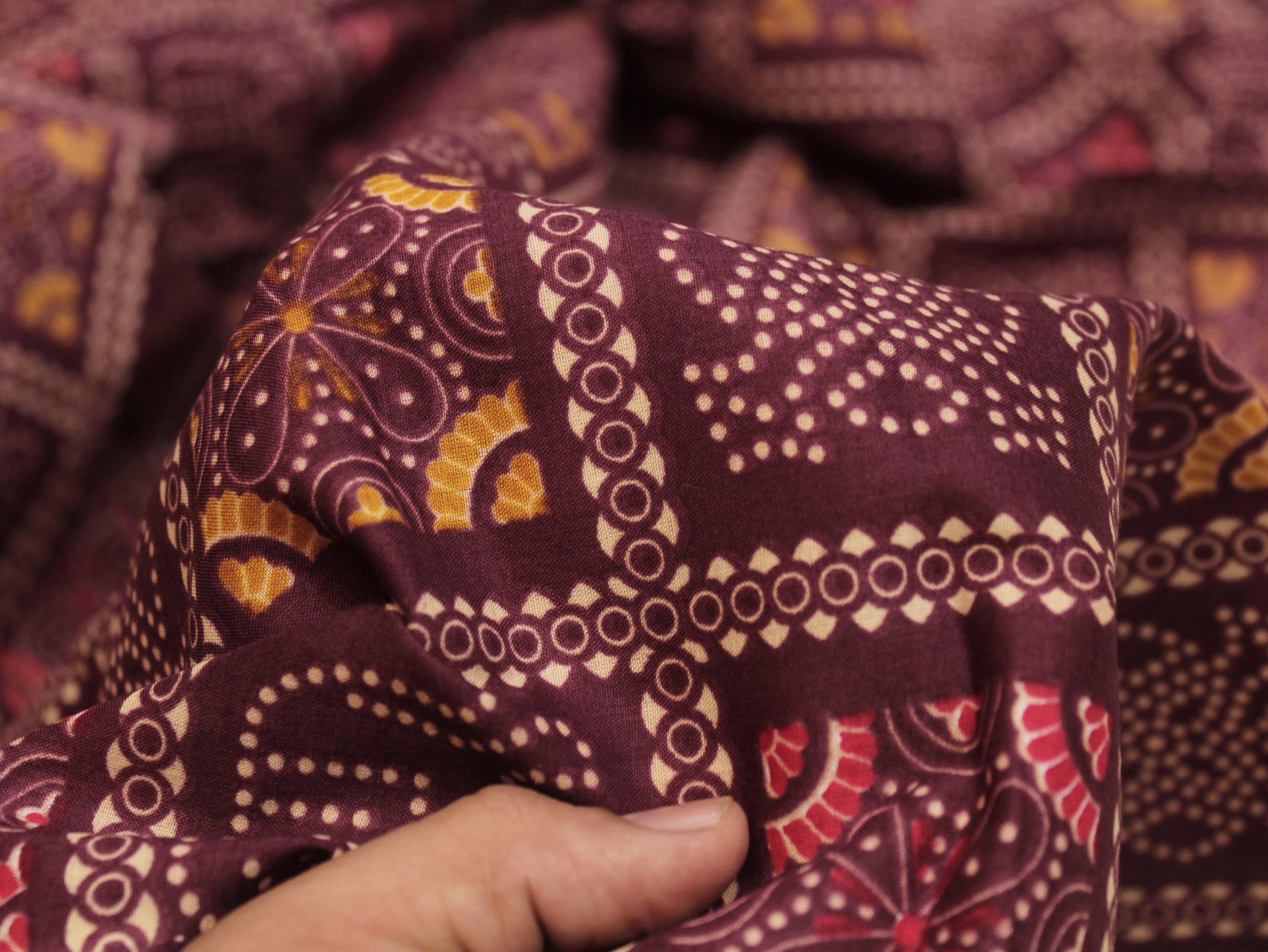 Pure Cotton Premium Printed Fabric 44" Width - Digital Print - Bandhini | Wine