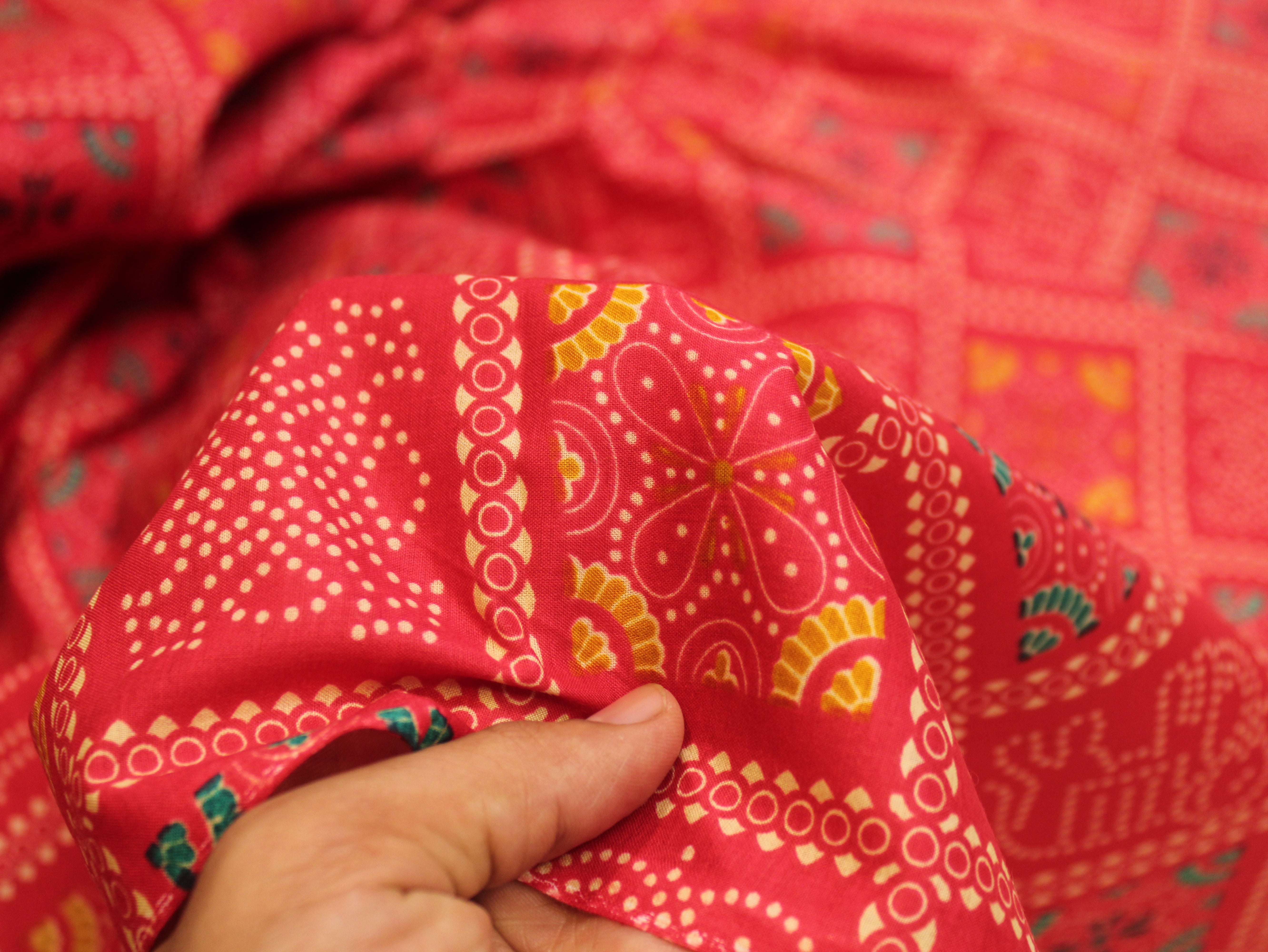 Pure Cotton Premium Printed Fabric 44" Width - Digital Print - Bandhini | Red