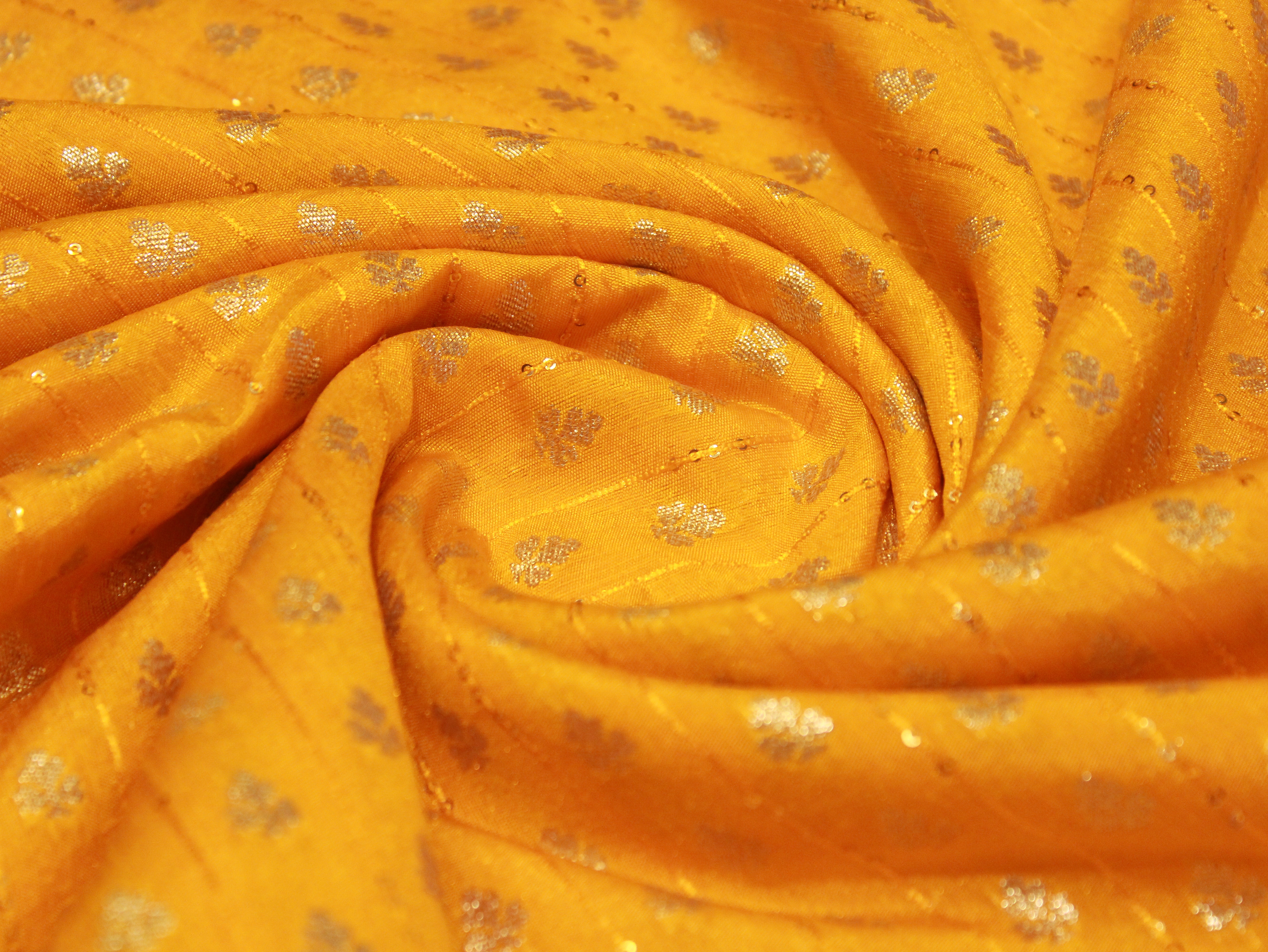 Banarasi Sequin Brocade Fabric - Yellow