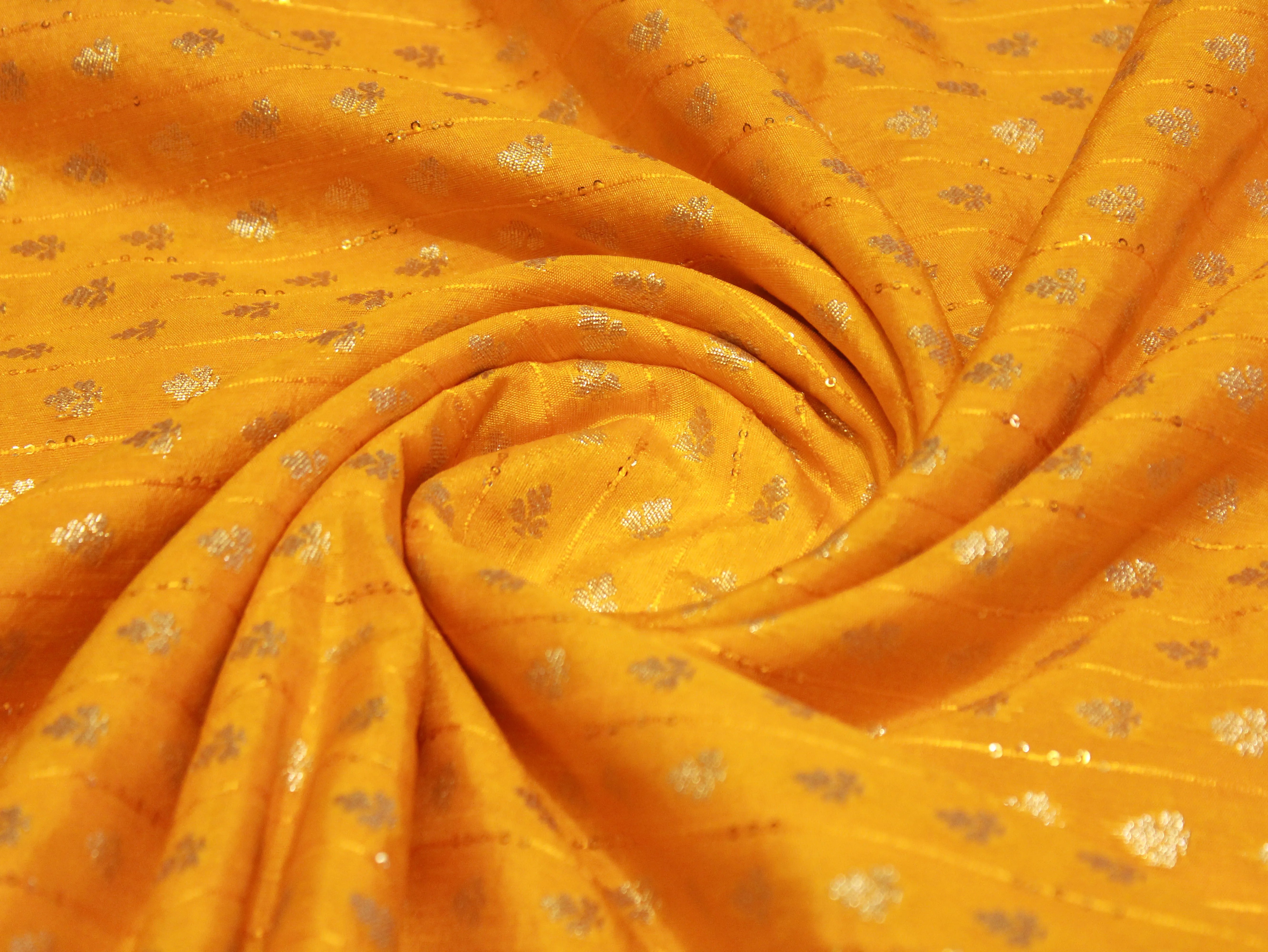 Banarasi Sequin Brocade Fabric - Yellow