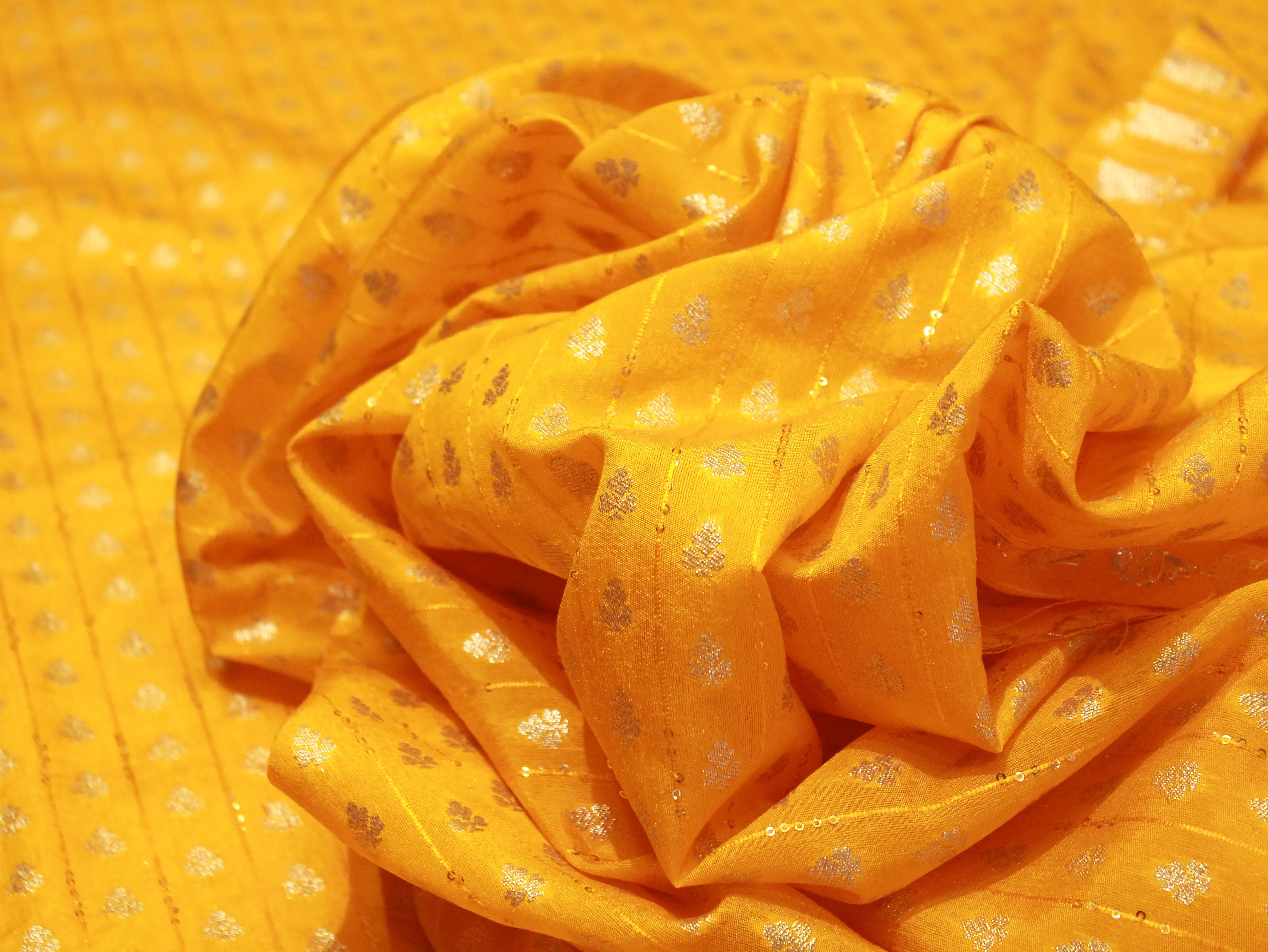 Banarasi Sequin Brocade Fabric - Yellow