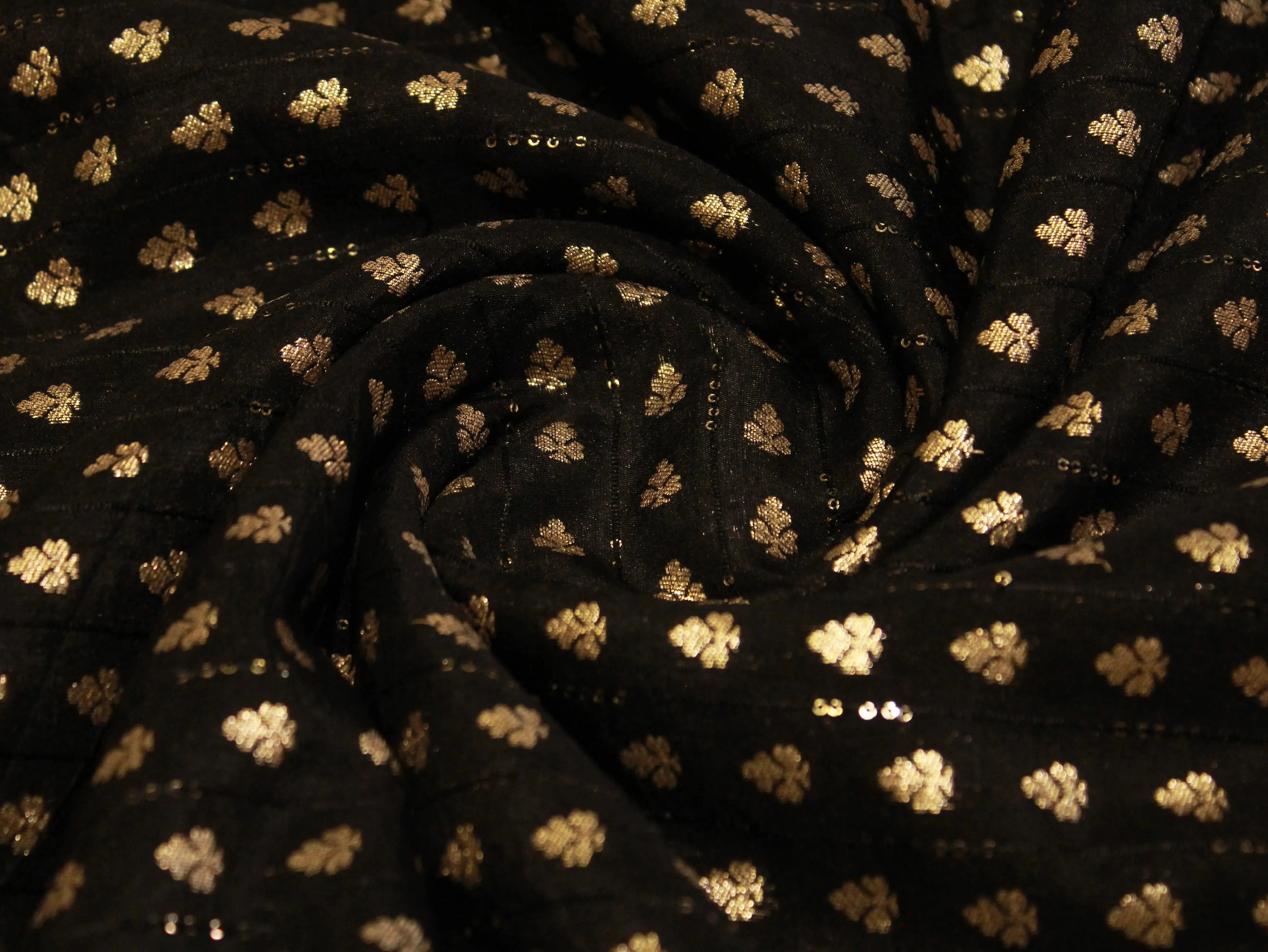 Banarasi Sequin Brocade Fabric - Black