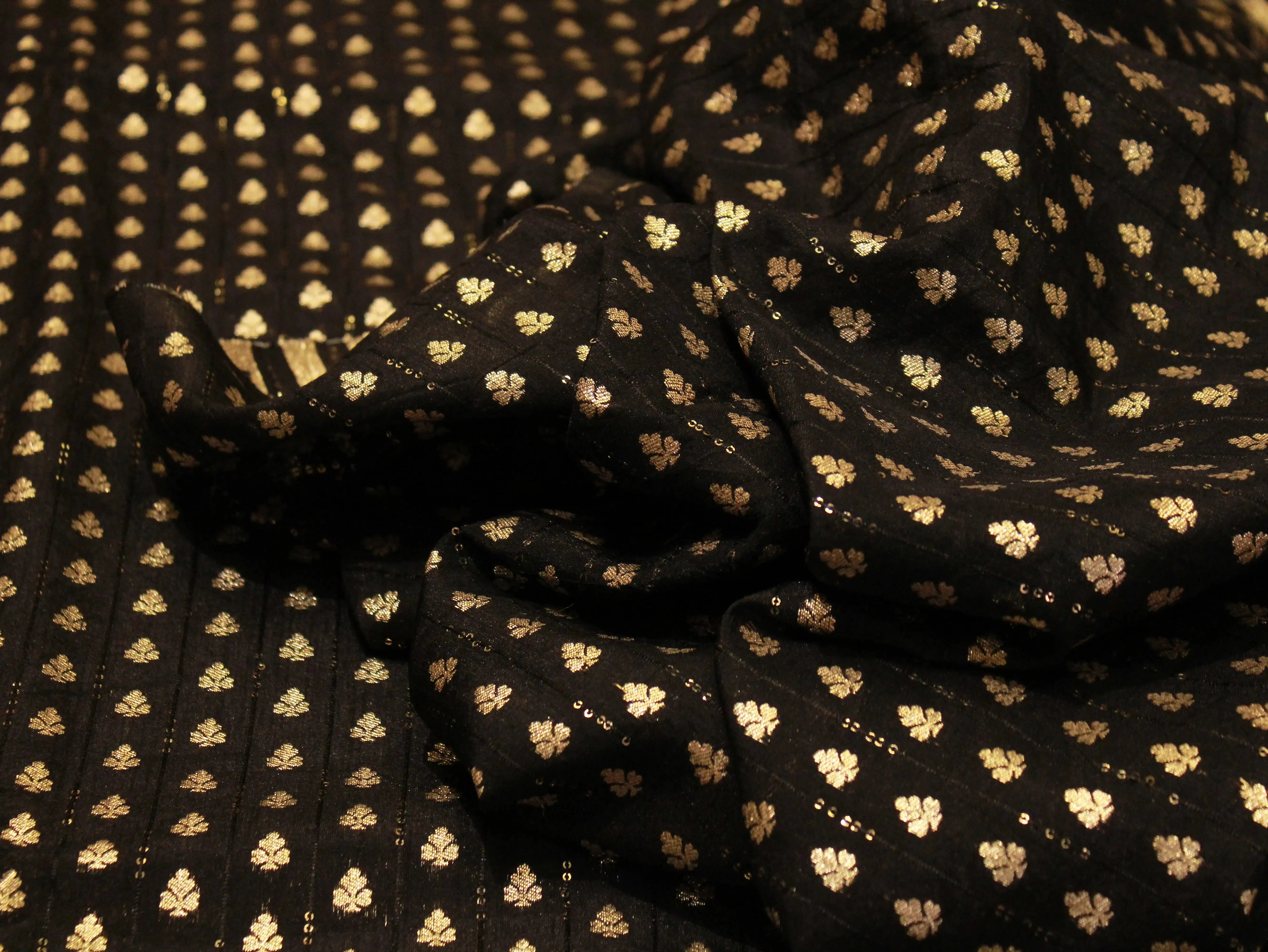 Banarasi Sequin Brocade Fabric - Black