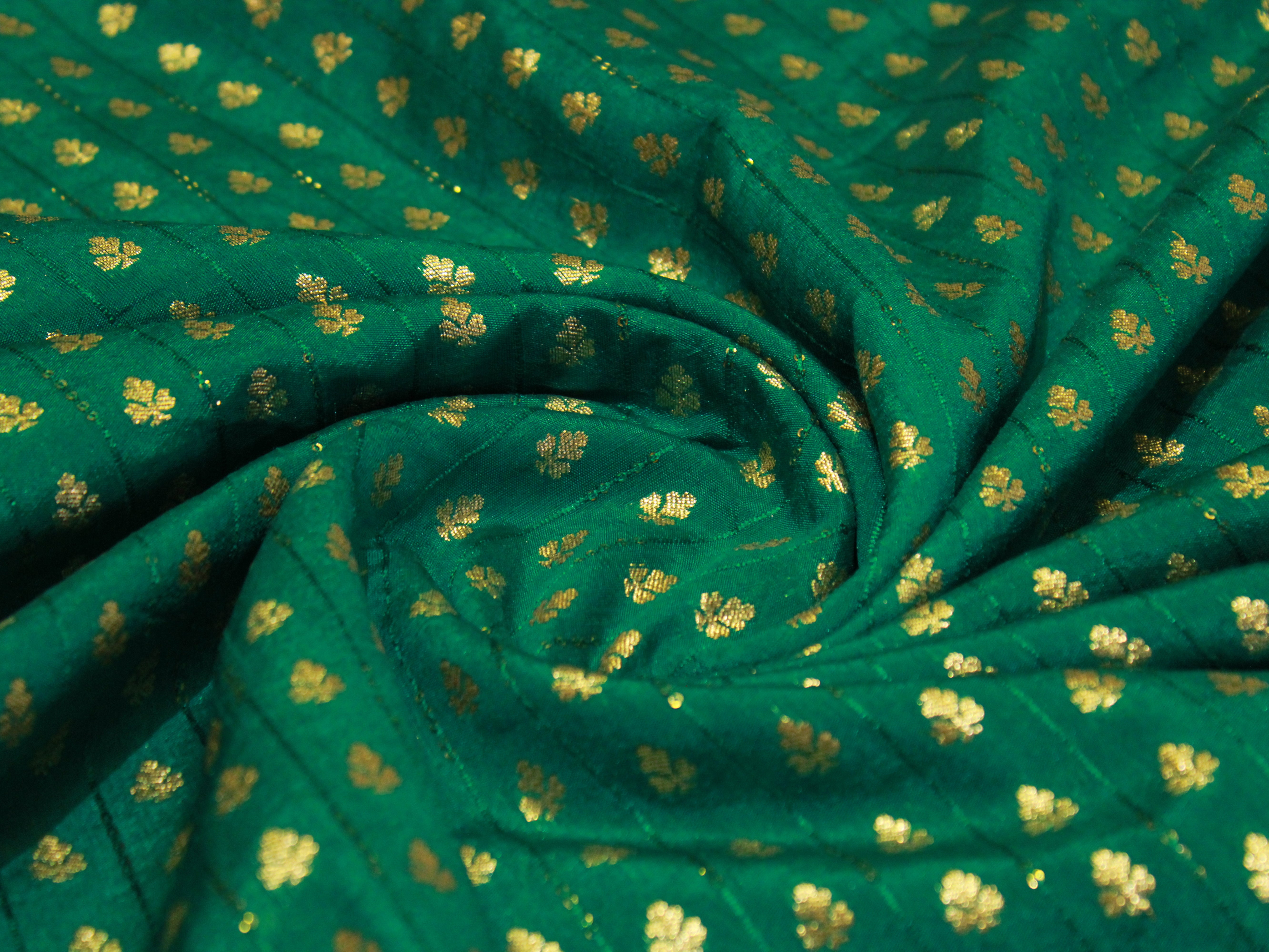 Banarasi Sequin Brocade Fabric - Rama Green